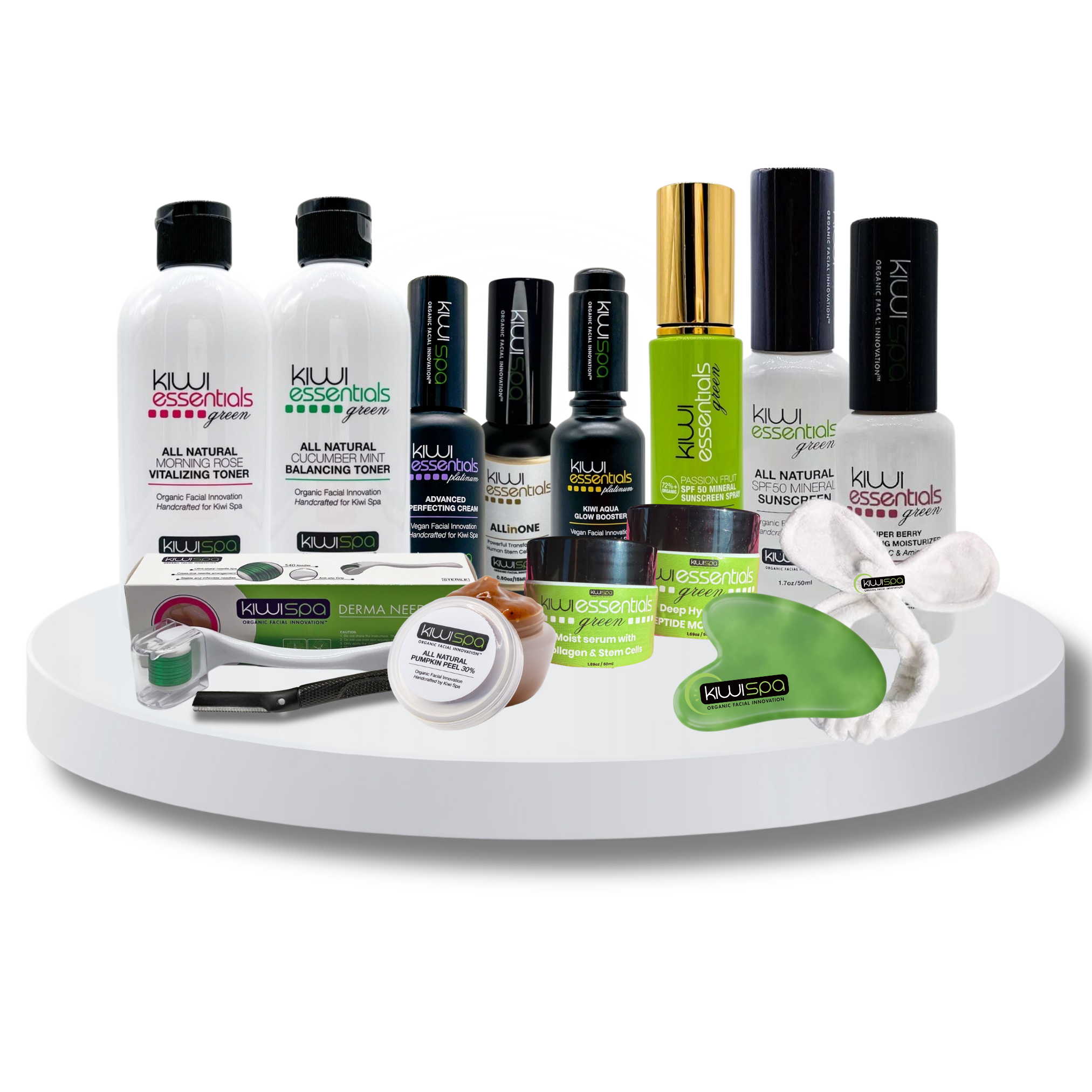 A bundle of skincare products included in Kiwi Spa's essential products for VIP members.
