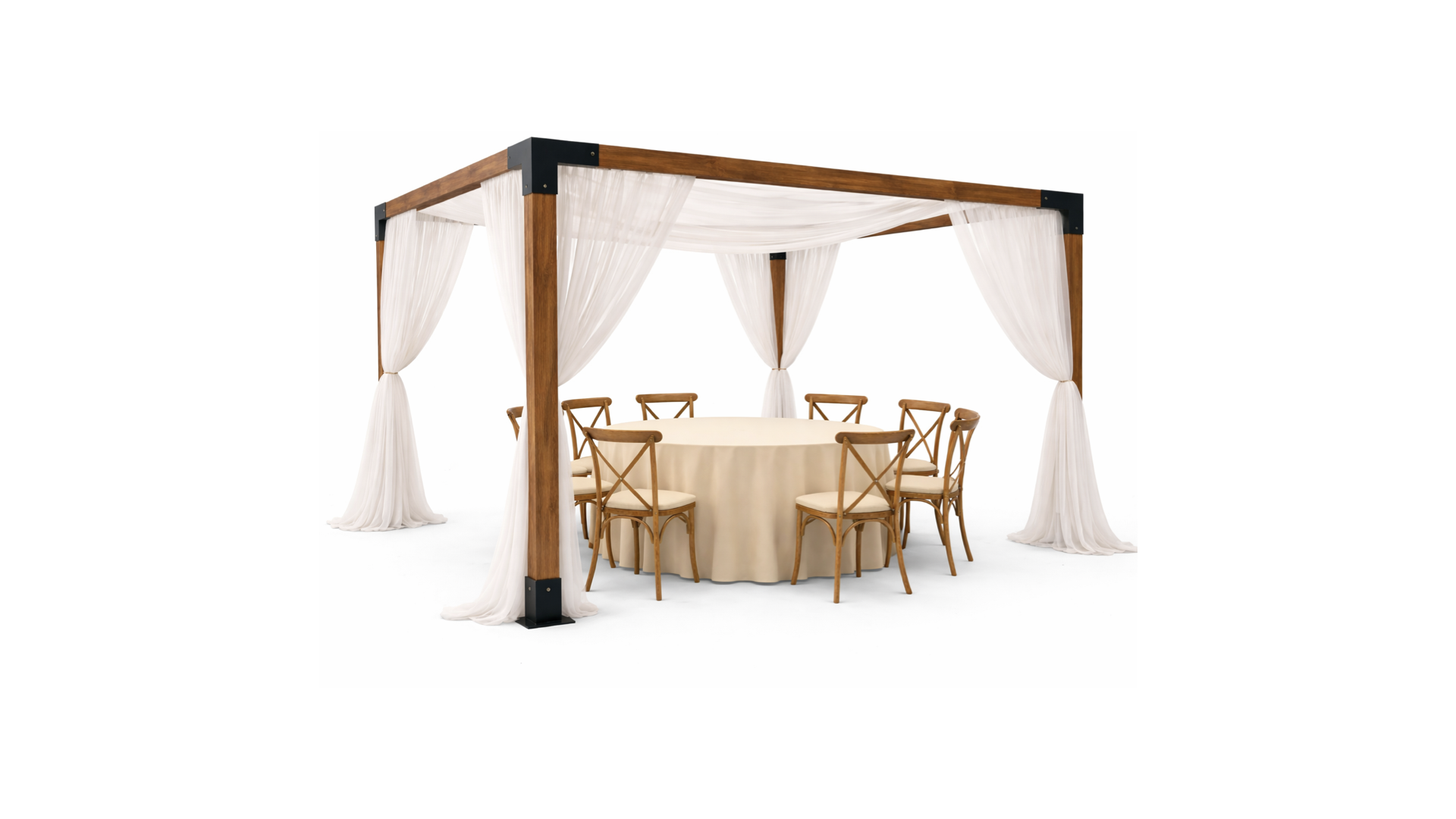 PAQUETE 12 Pax: Pérgola + Mesa circular + Crossback