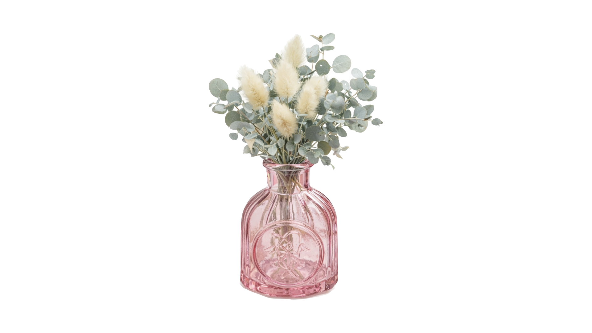 Mini florero rosa + follaje preservado