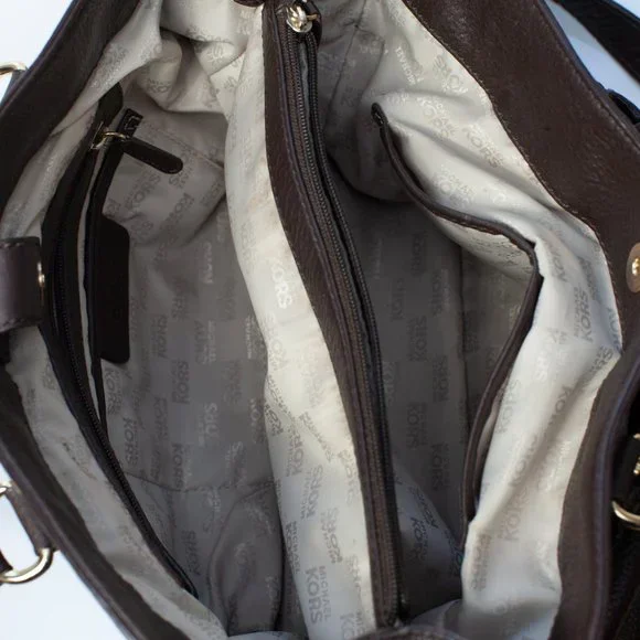 Michael Kors Hamilton East West Satchel Brown Pebbled Leather Gold Hardware