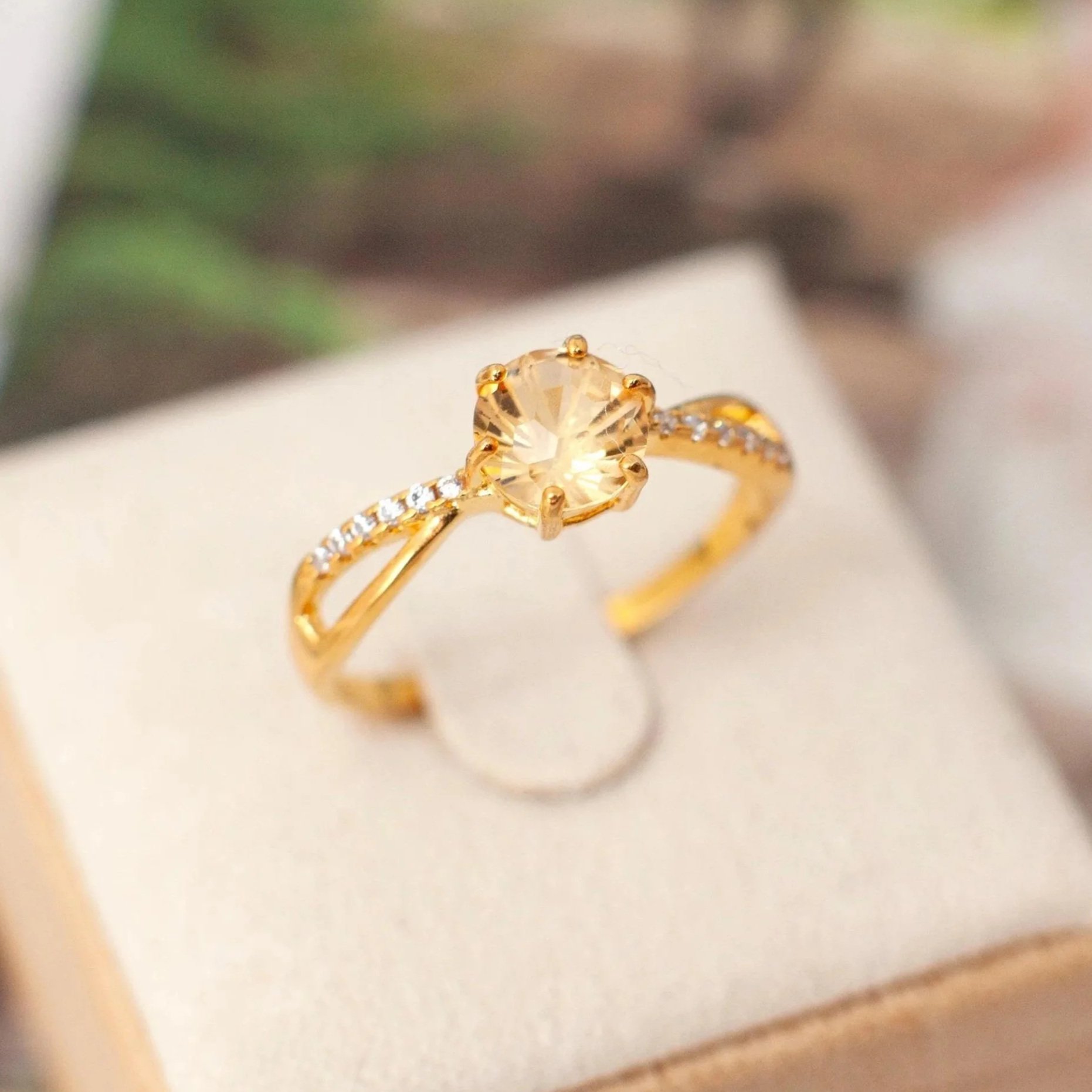 Shop a minimalist citrine solitaire ring featuring a genuine round yellow citrine. A timeless, elegant ring perfect for everyday wear, gifting, or a promise ring.