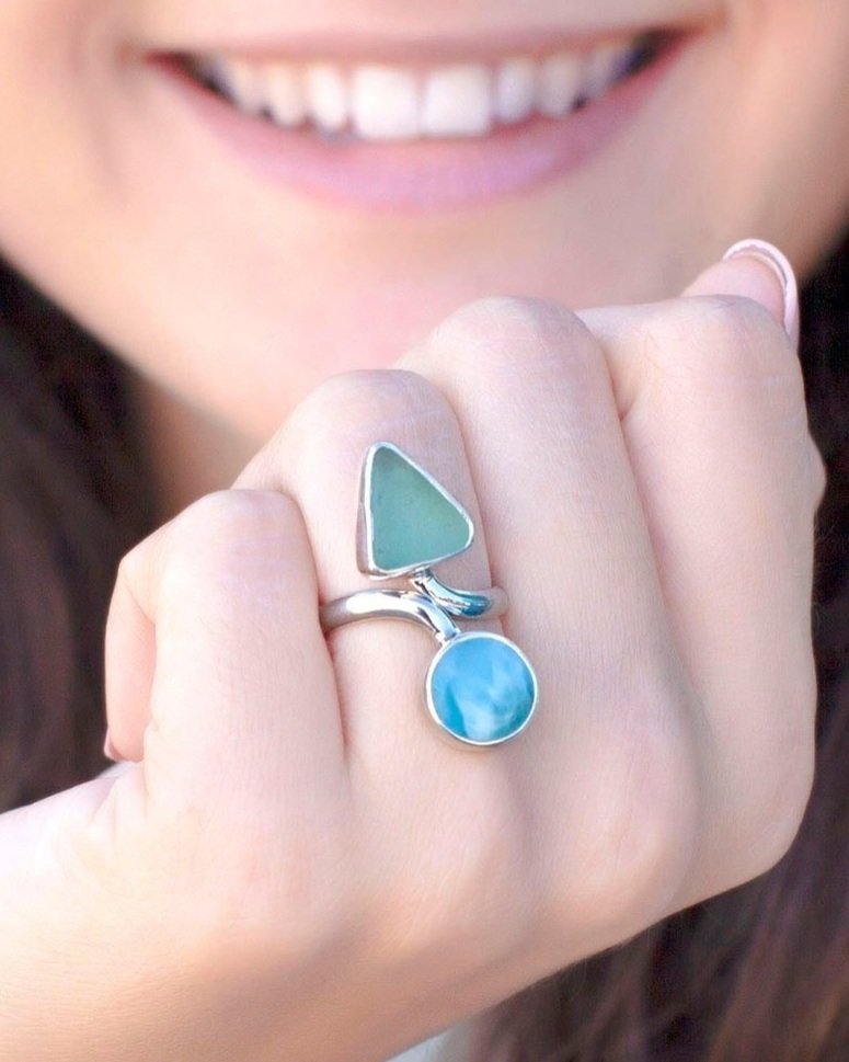 Sea+Glass+Ring%2C+Statement+Ring%2C+Sea+Glass+and+Larimar+Sterling+Silver+Ring%2C+Birthday+Gift+For+Women%2C+Minimalist+Jewelry+0.jpg