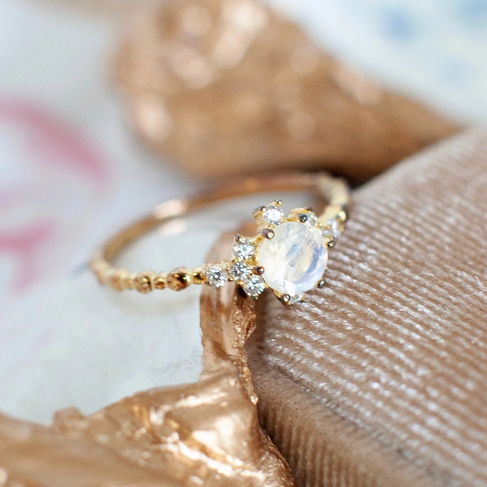 round moonstone gold ring, minimalist rings
