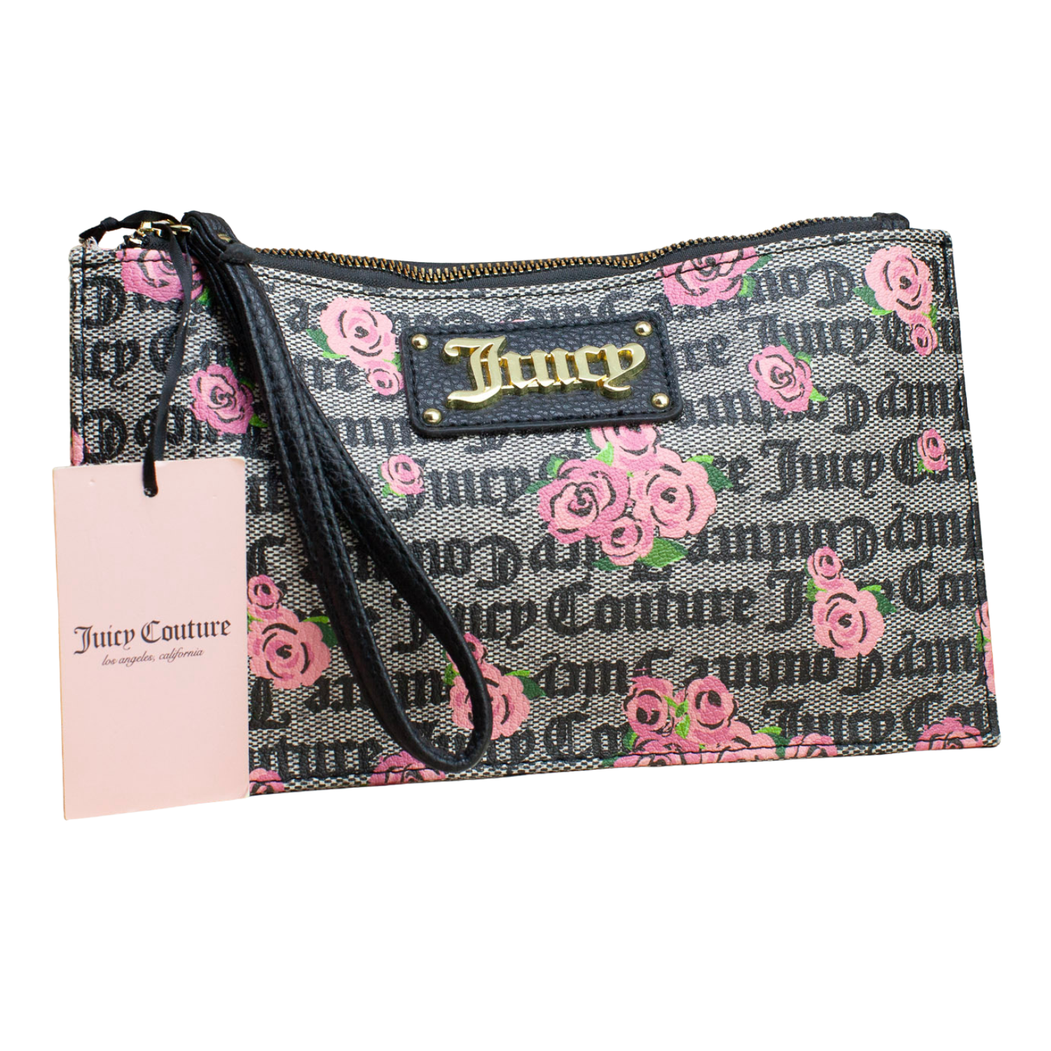 Juicy Couture Floral Logo Wristlet Wallet Pink Rose Print