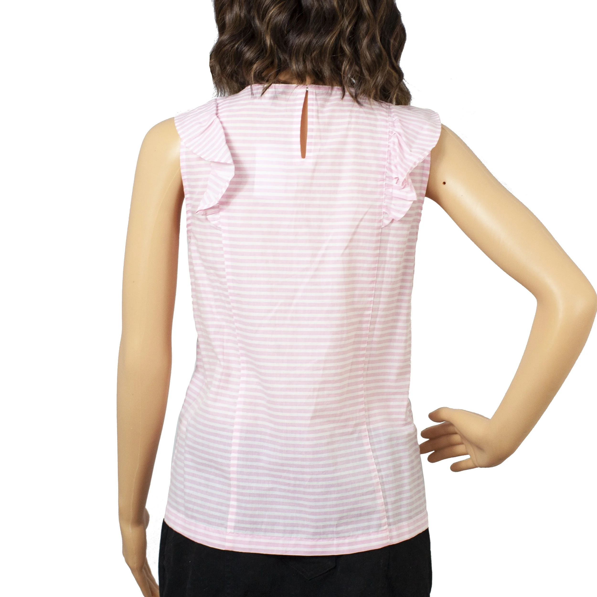 J.Crew Pink Pinstripe Ruffle Sleeve Cotton Blouse