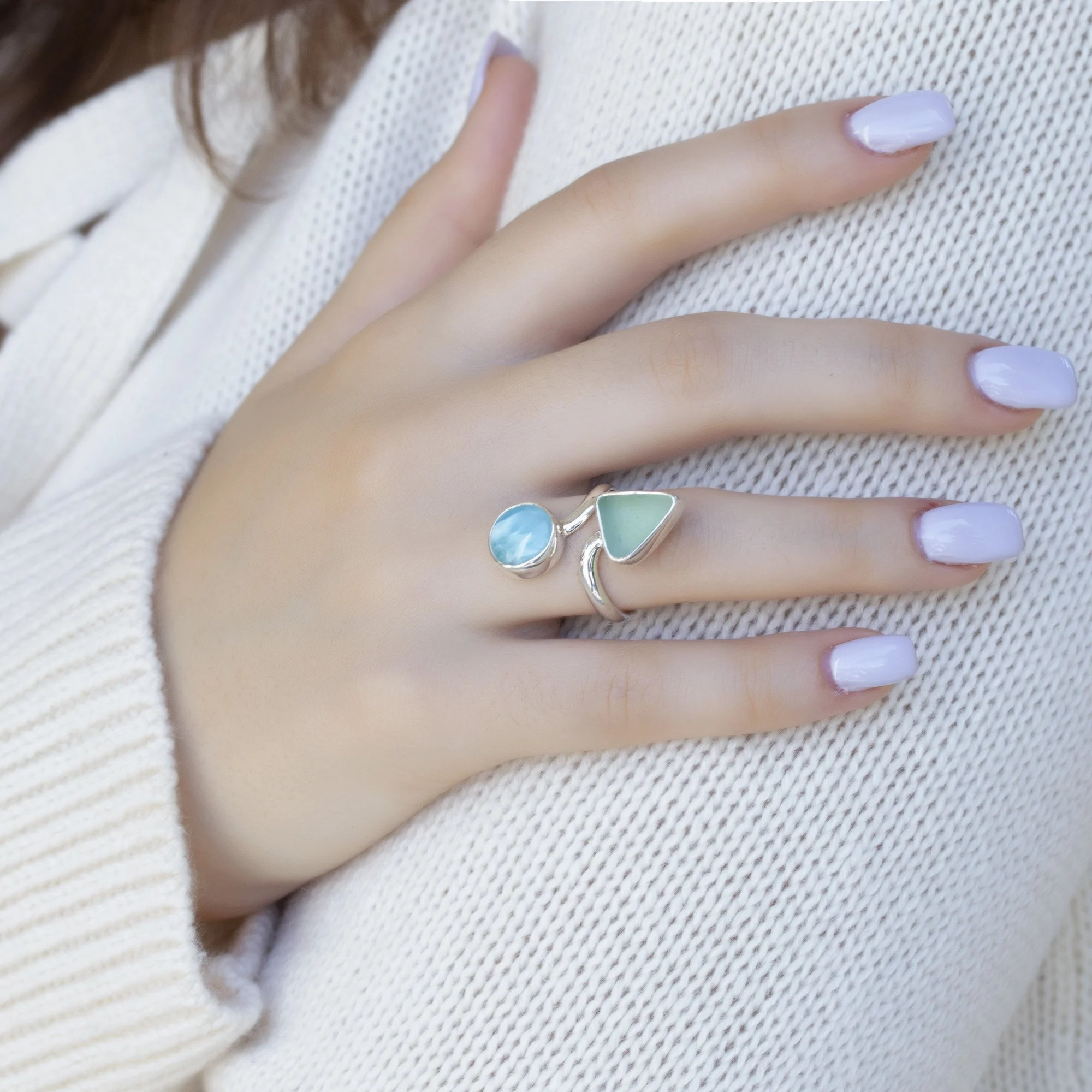 Sea Glass / Larimar Silver Ring