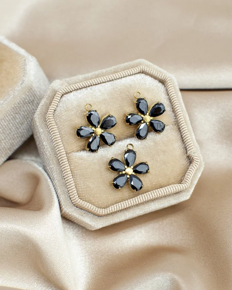Black Crystal Flower Charm