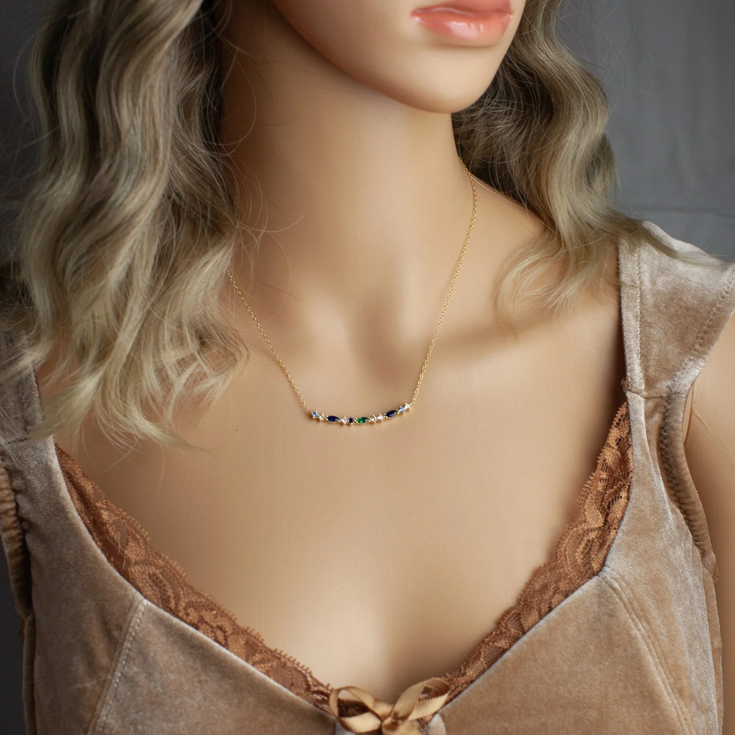 Multi Color Crystal Bar Necklace