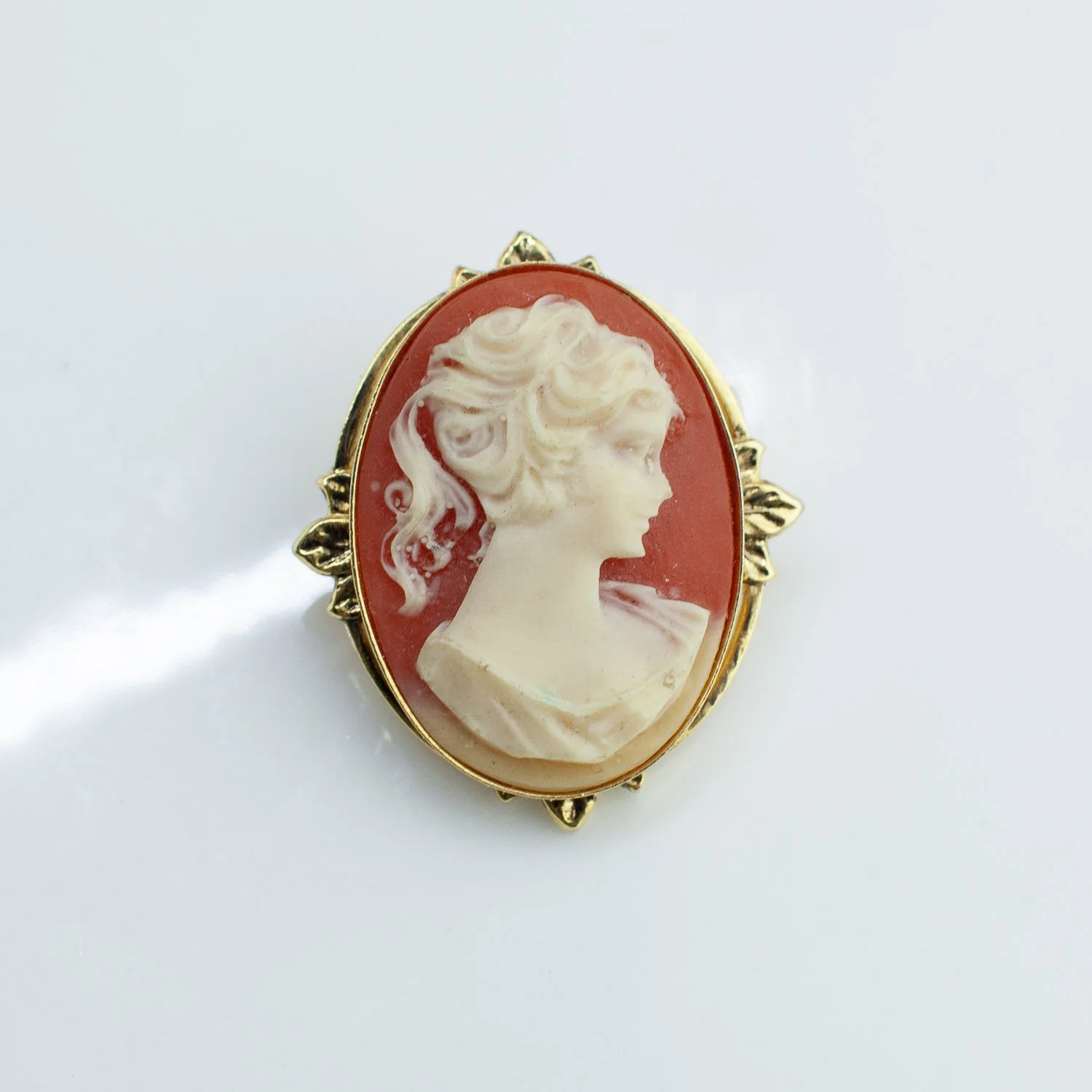 Vintage Cameo Portrait Brooch Gold Tone Frame