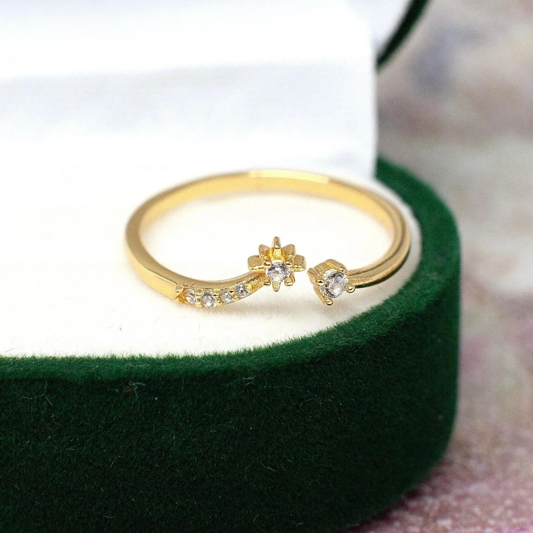 minimalist ring, adjustable moon and star gold ring