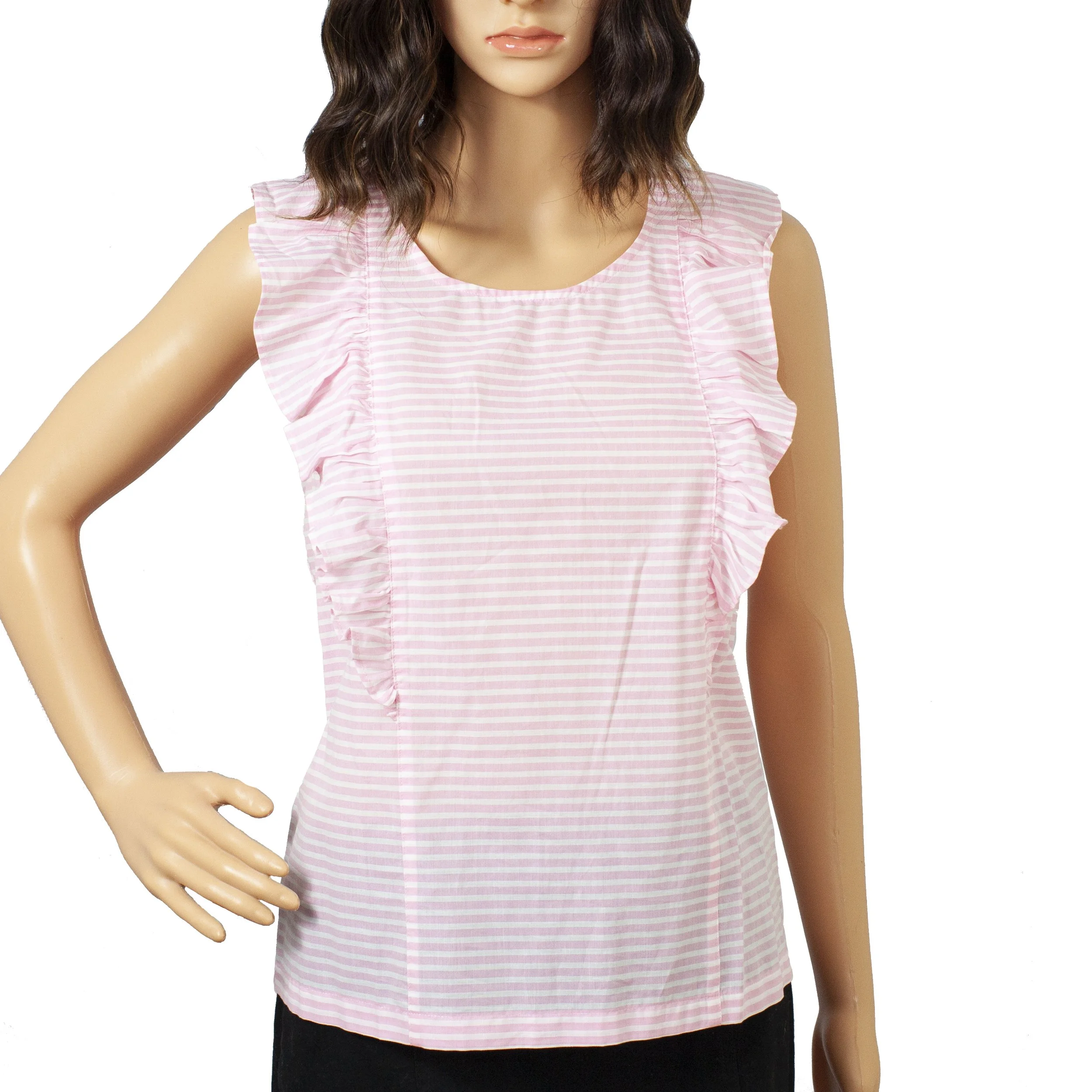 J.Crew Pink Pinstripe Ruffle Sleeve Cotton Blouse