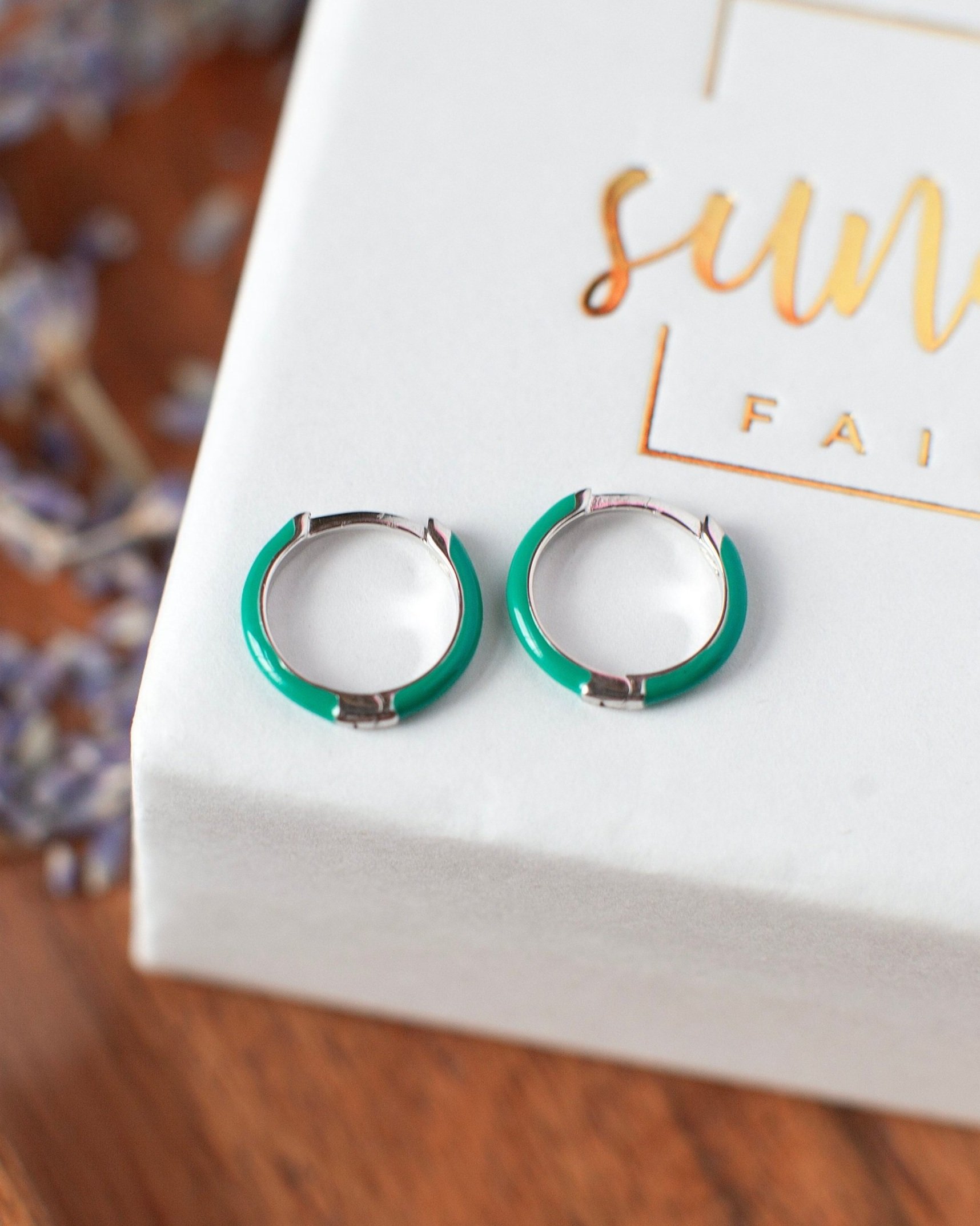 Silver+Huggie+Earrings%2C+Green+Enamel+Hoop+Earrings%2C+Second+Hole+Round+Hoop+2.jpg