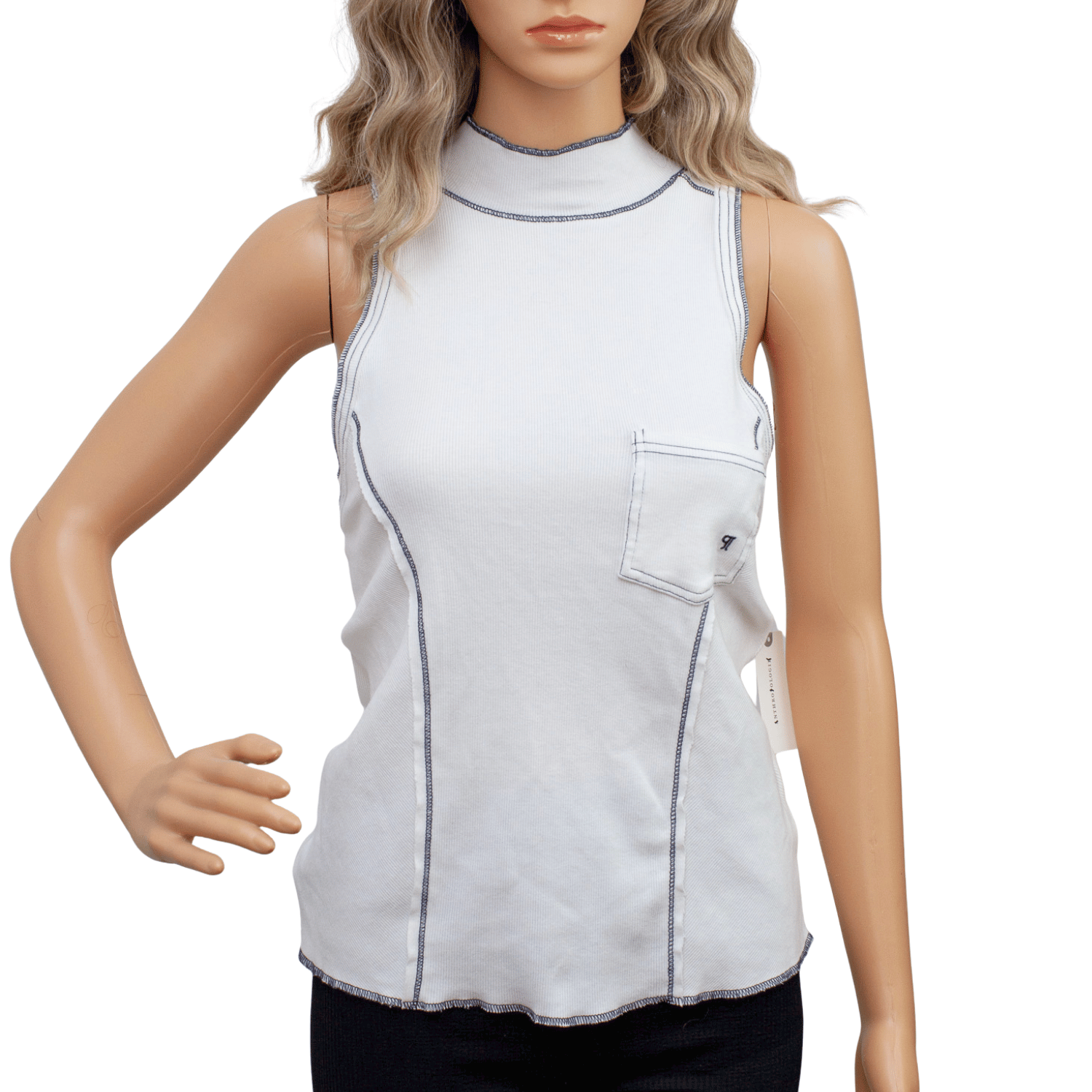 Pilcro by Anthropologie White Ribbed Mock Neck Tank Contrast Stitch Large (2).png