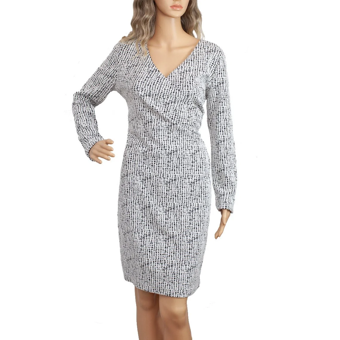 Hervé Benard Black and White Abstract Print Wrap Style Dress