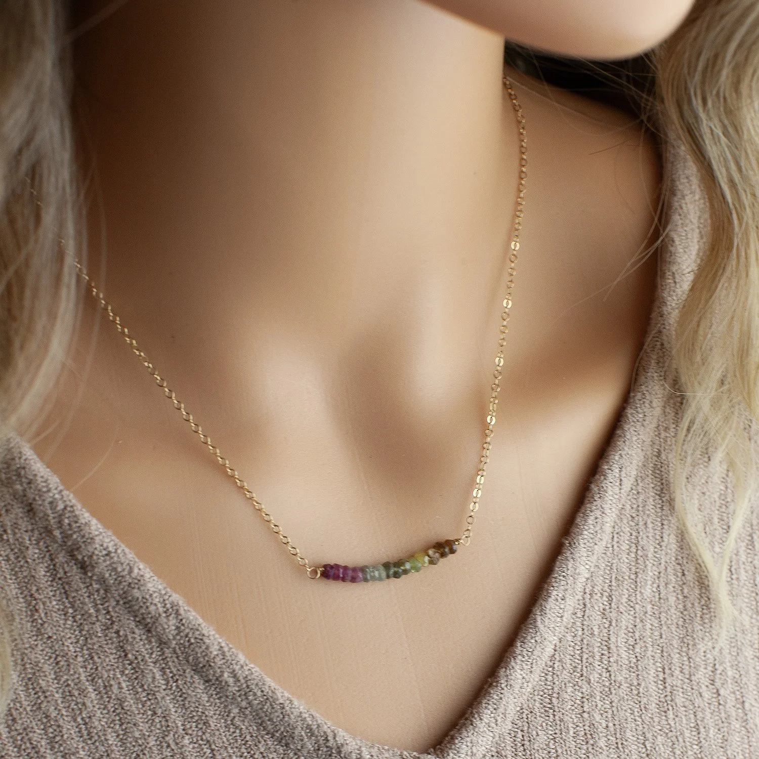 Rainbow Tourmaline Bar Necklace