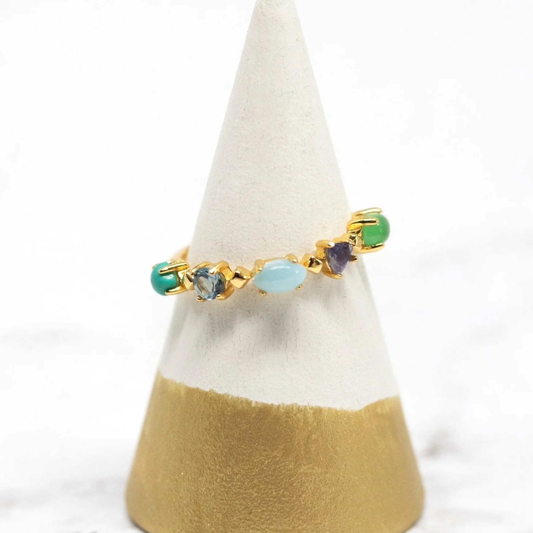 minimalist stacking ring, multiple gemstone gold ring