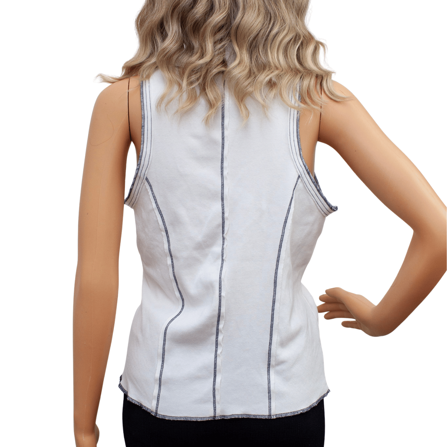 Pilcro by Anthropologie White Ribbed Mock Neck Tank Contrast Stitch Large.png