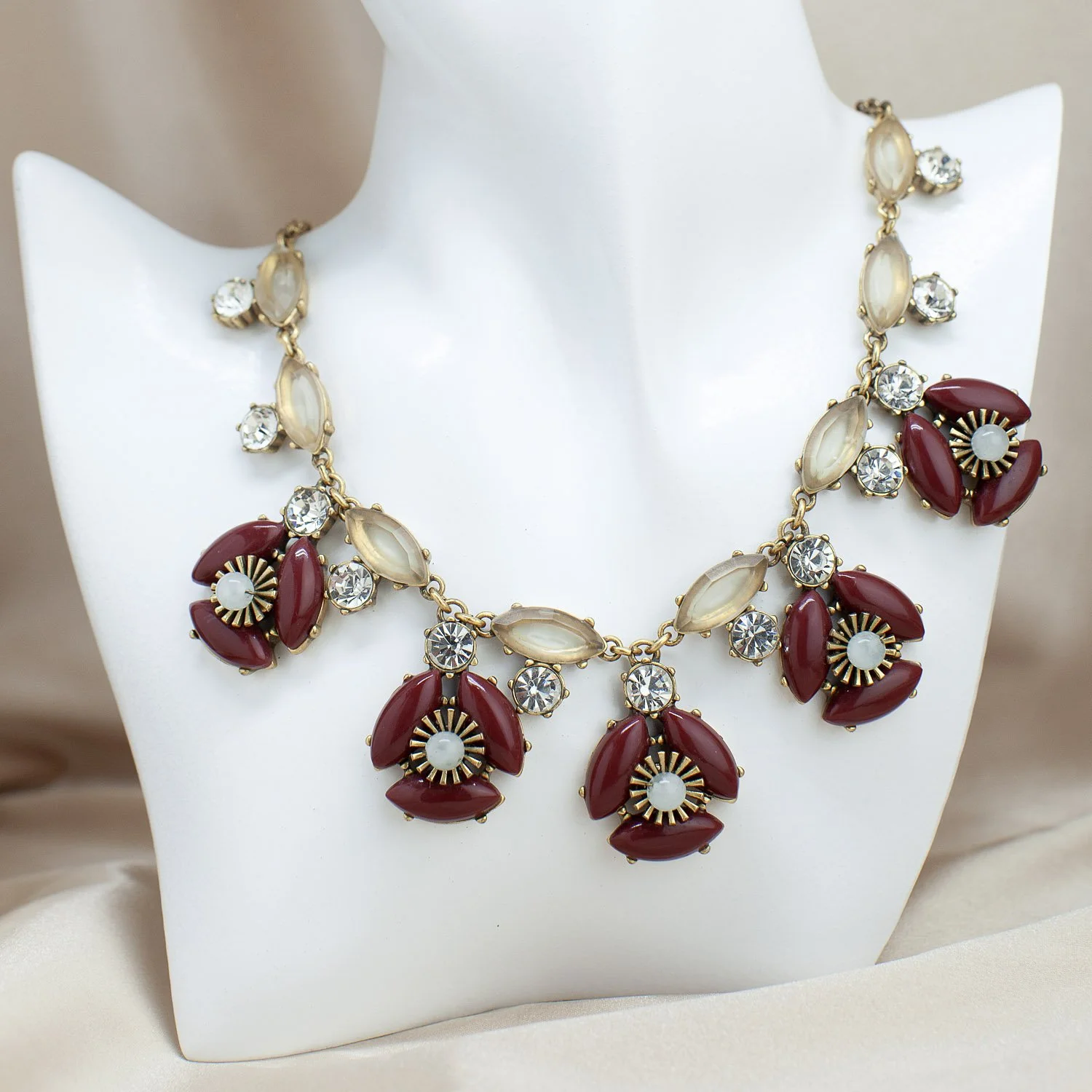 J.Crew Burgundy Floral Statement Necklace