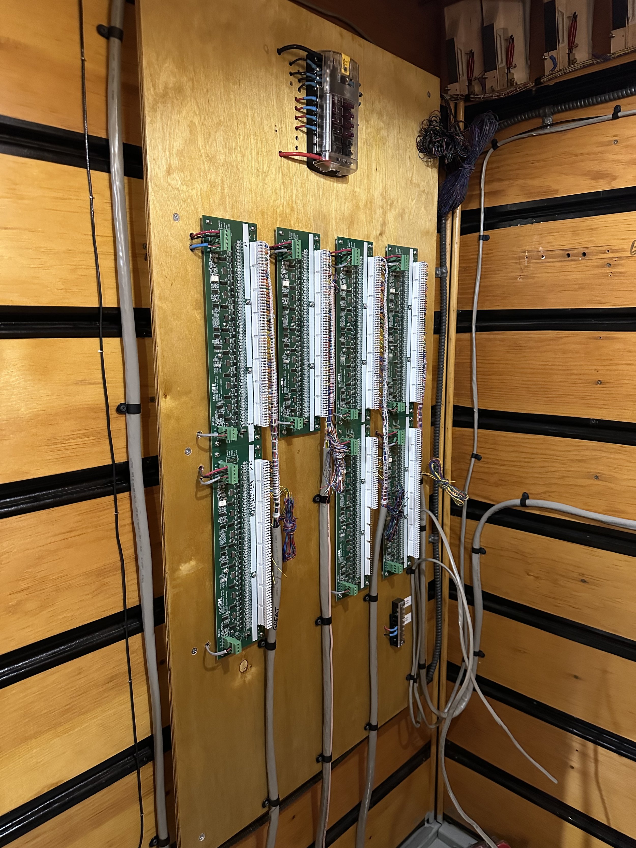 A finished driver panel with the new PVC cables dressed neatly away, and all new plug connectors for easy diagnosing.