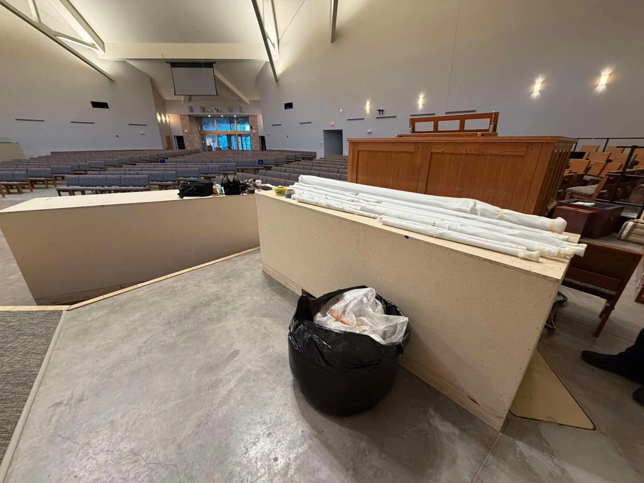 Two large crates of pipes.
