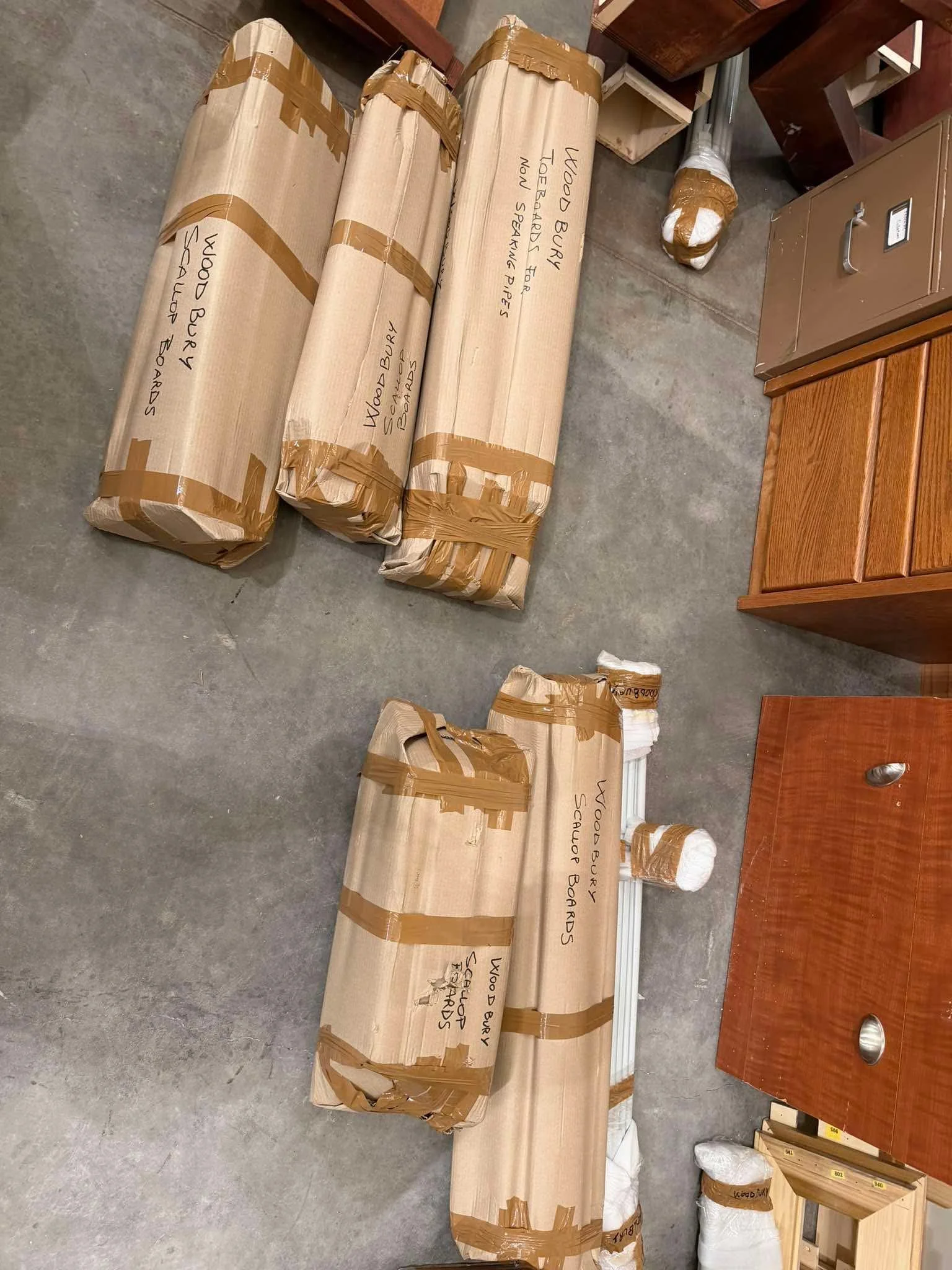 Parts are wrapped and labelled.