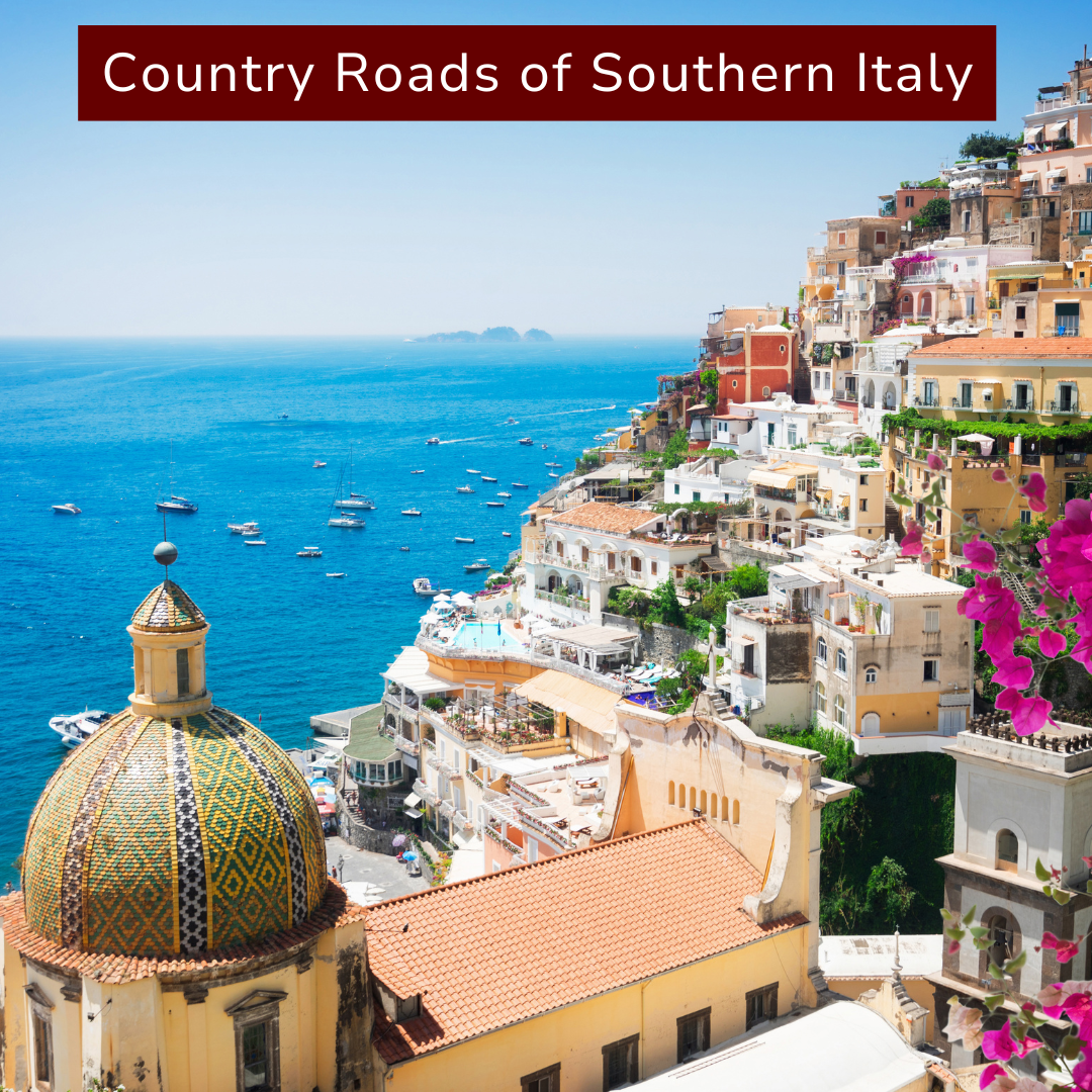 Colorful hillside buildings overlooking the Mediterranean Sea in Southern Italy.
