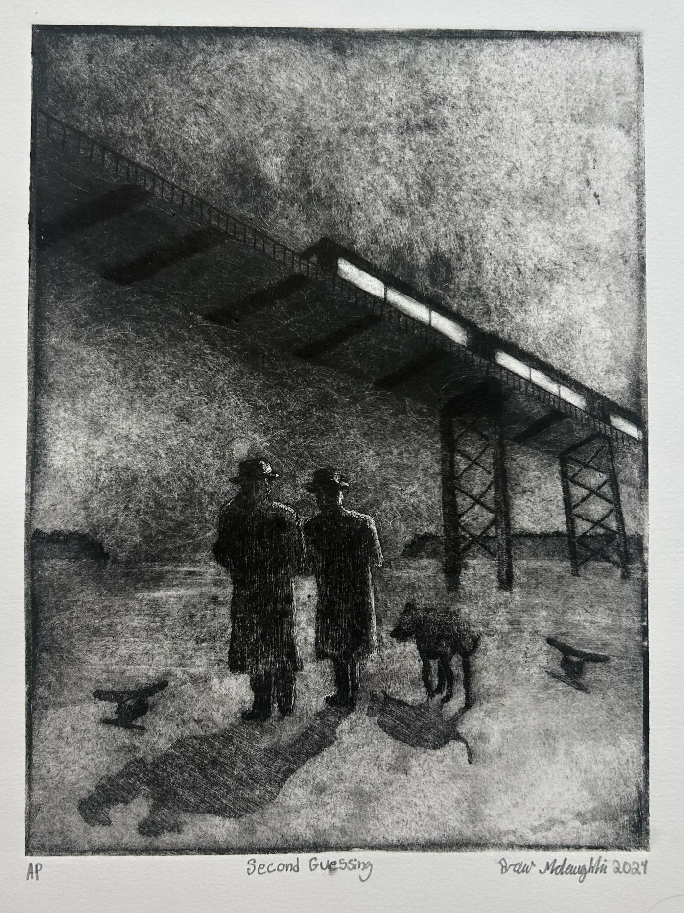 "Second Guessing" - Etching from zinc - 9x12in.