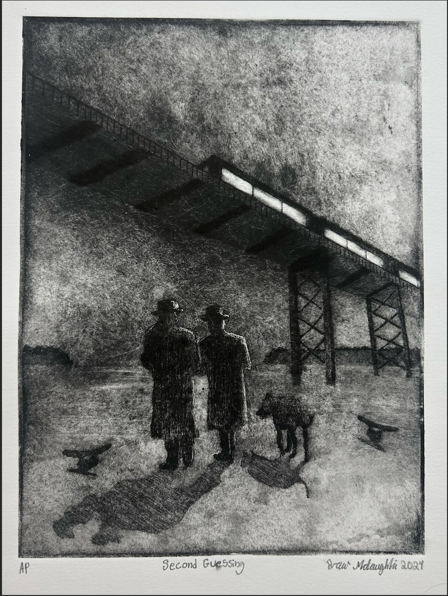 "Second Guessing" - Etching from zinc - 9x12in