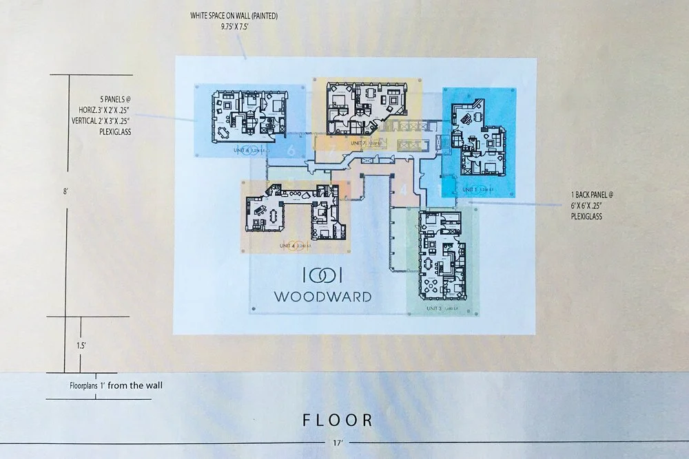 1001 Woodward Floorplan Presentation on Plexiglass