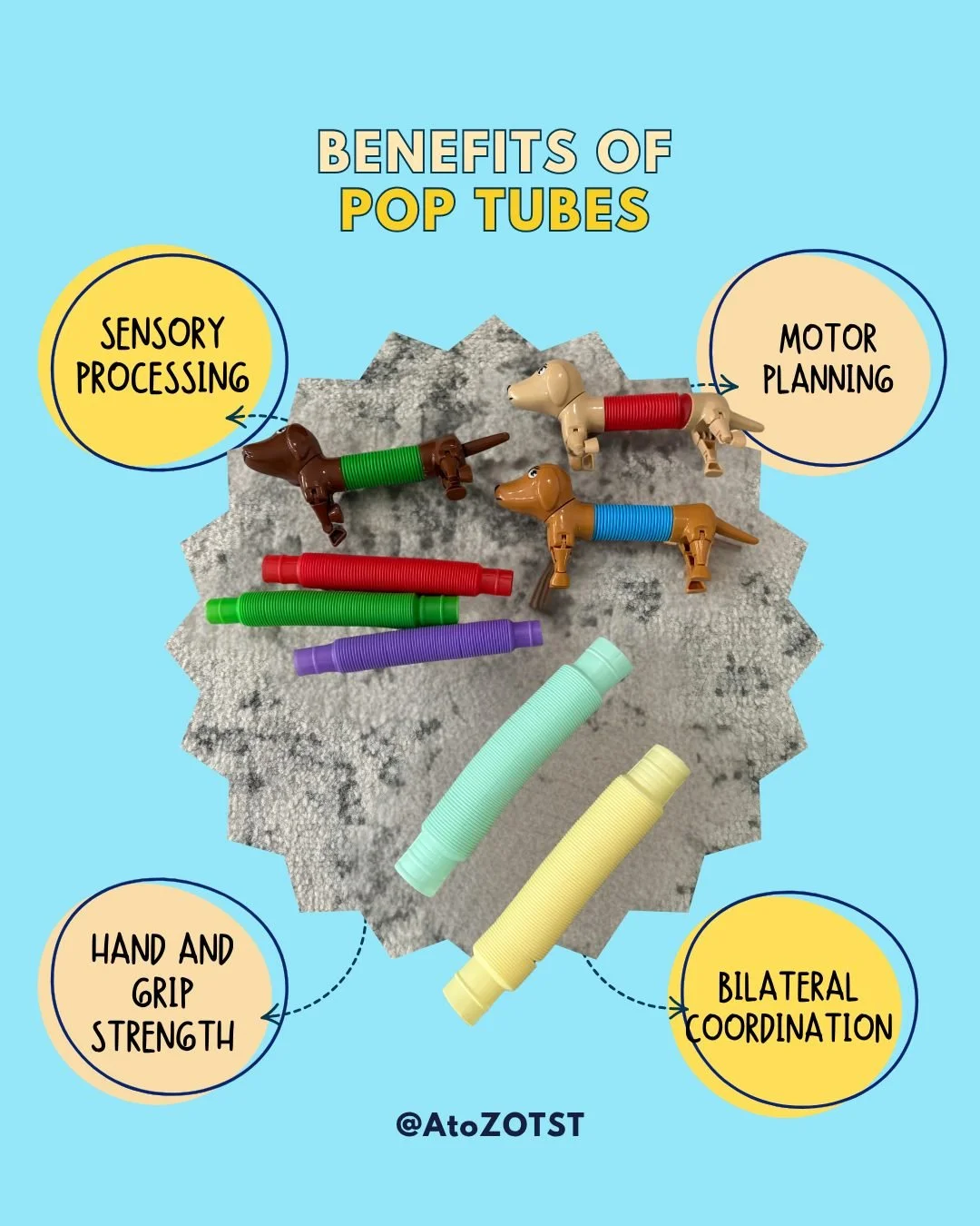 Don't let the simplicity fool you! These colorful pop tubes are a therapy dream powerhouse. Every pull and push works on: Hand Strength, crucial Bilateral Coordination (using both hands together), and Motor Planning as kids twist them into new shapes