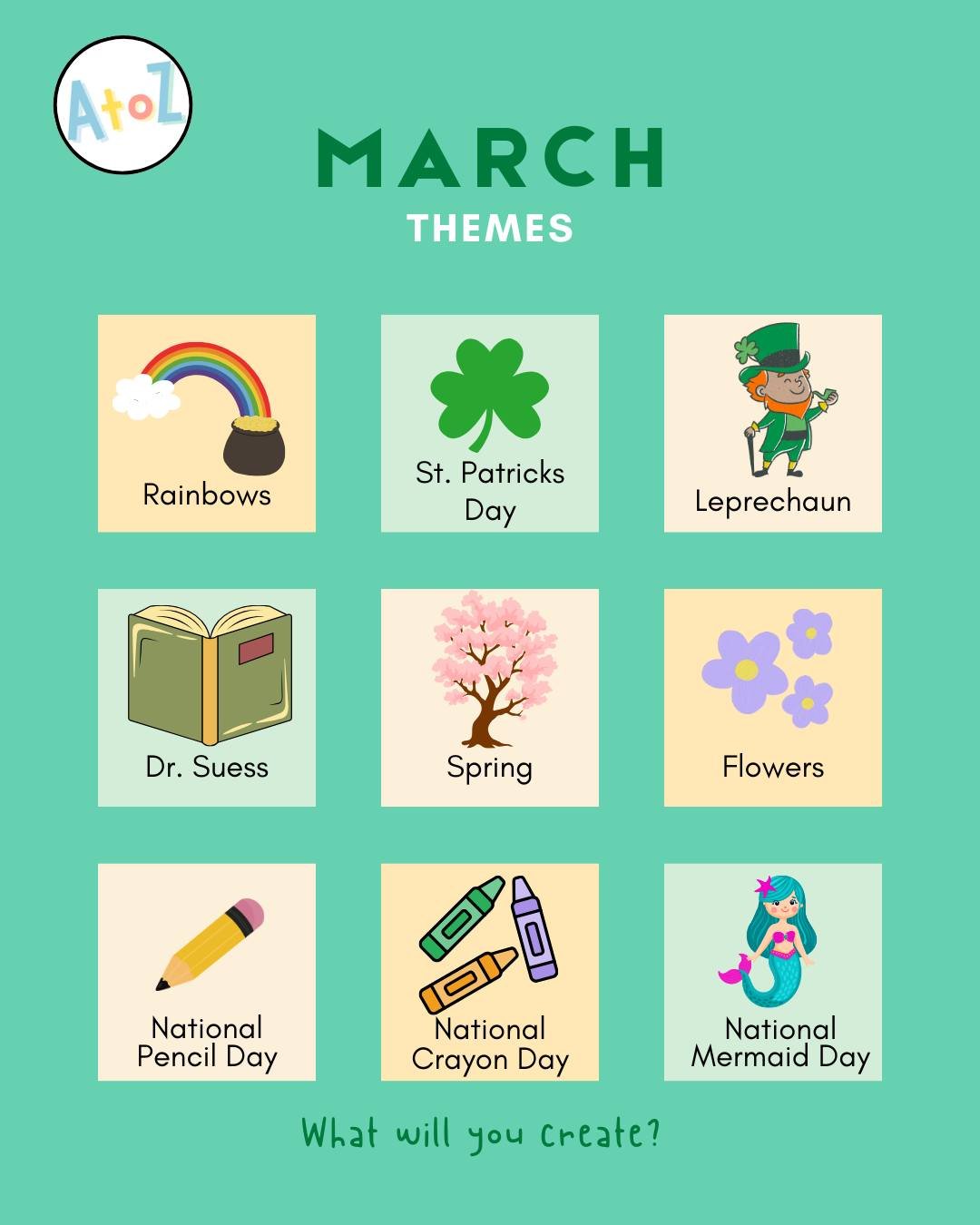 March is coming soon! What are you looking forward to creating? Here are some ideas.

#atozotst #preschool #occupationaltherapy #PediatricOT #SLP