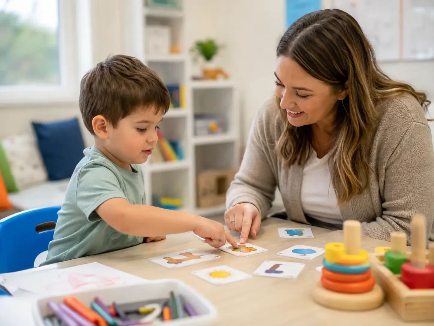 Preschool child participating in a play-based therapy session