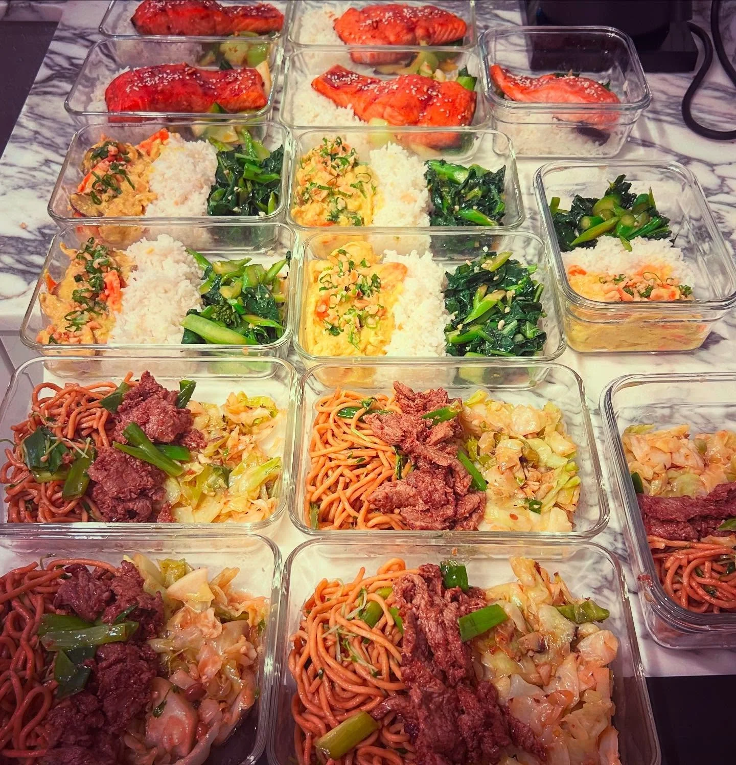 Meal prep, Cantonese style! #charsiusalmon #hongkongcurrychicken #shachabeef #happyclientshappychef #parkslope #privatechefnyc #nycprivatechef #mealprep #cheflife