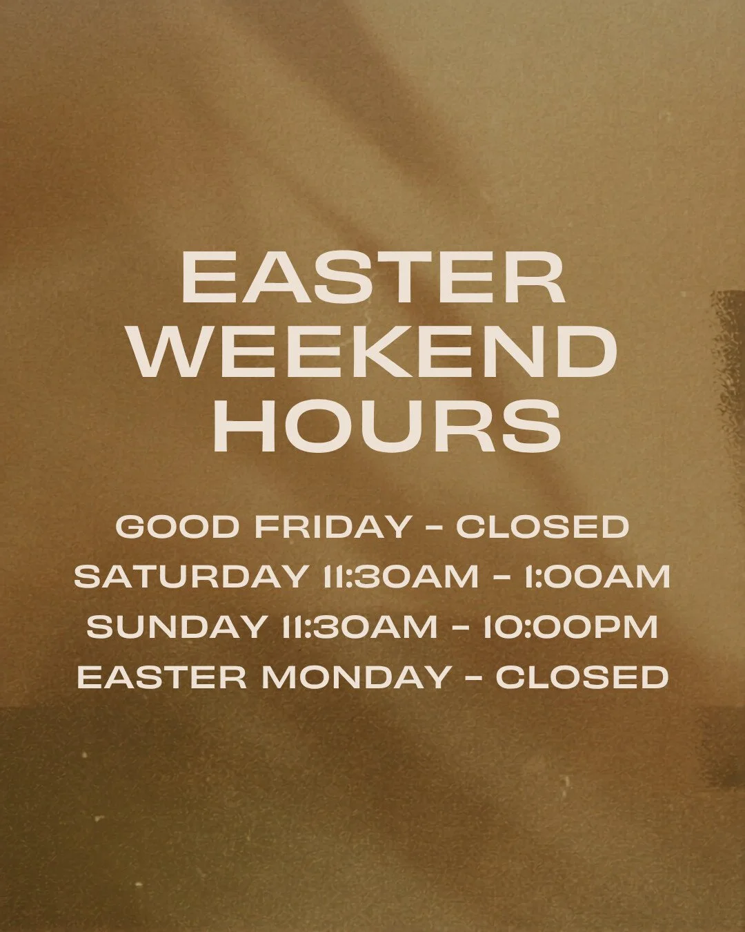 Join us this Easter weekend Saturday &amp; Sunday for live music from 3pm, with doors closed Good Friday and Easter Monday.