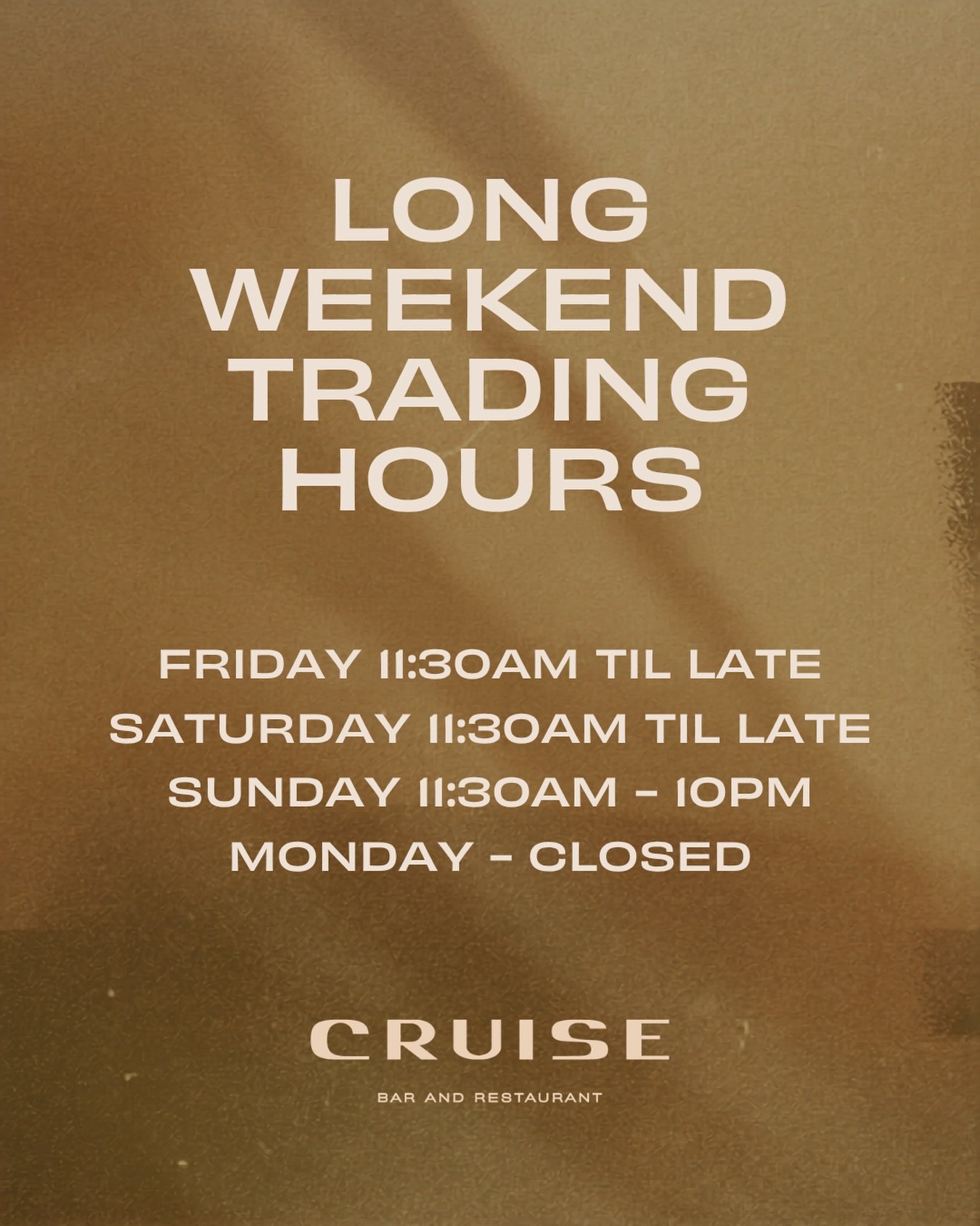 Long weekend opening hours ✨ 

We&rsquo;re open Saturday and Sunday, closed on Monday.