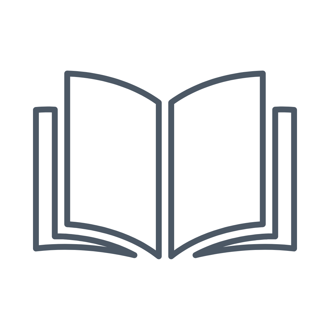 Outline of an open book icon with a modern, minimalistic design.