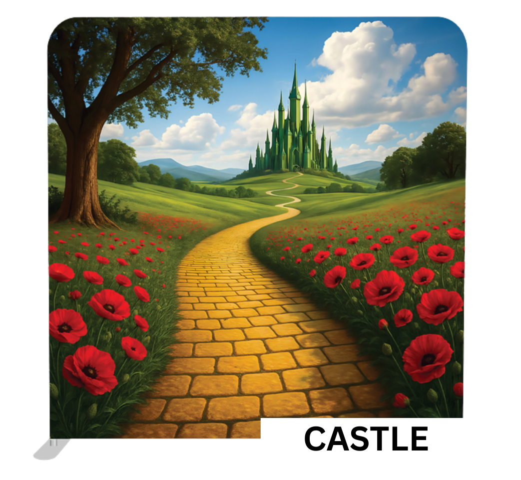 castle backdrop with yellow road