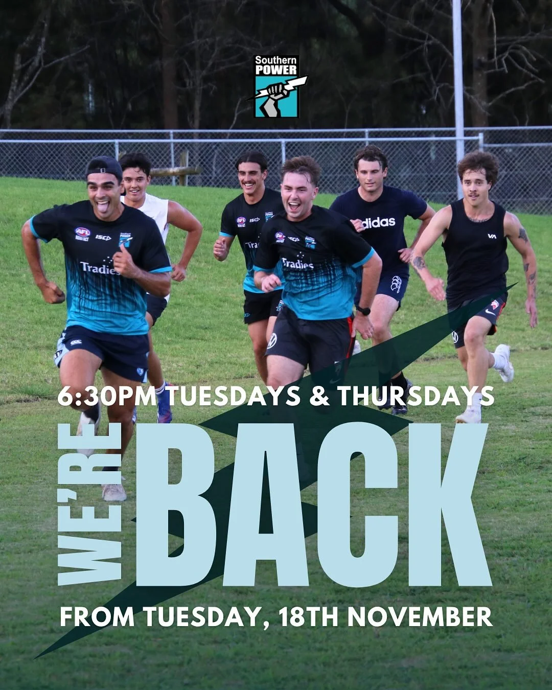 We are sooo back!⚡️

From Tuesday 18th of November we have Preseason Training at Waratah Oval 🏉

6:30 🕡 
Tuesday and Thursday 🗓️ 
Waratah Oval, Sutherland 📍

Hope to see you there!