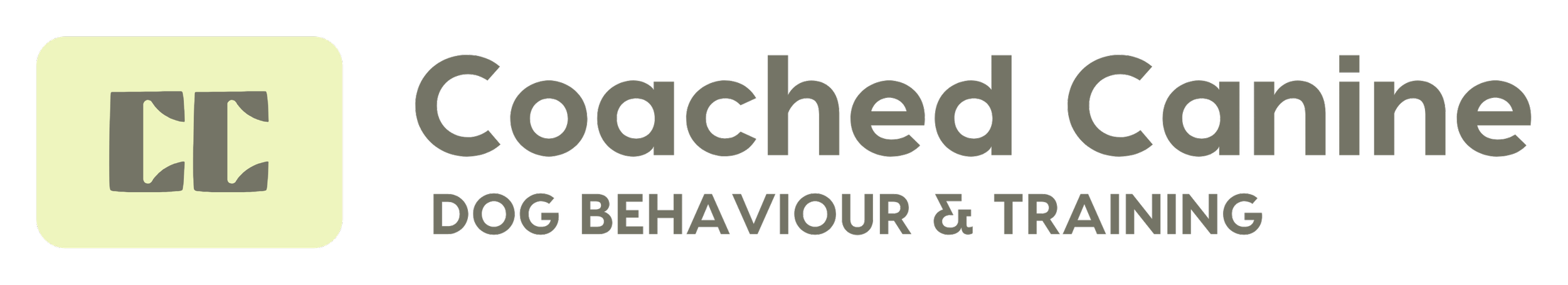 Logo with light green square containing gray letters 'CC' and black text 'Coched Canine Dog Behaviour & Training'.