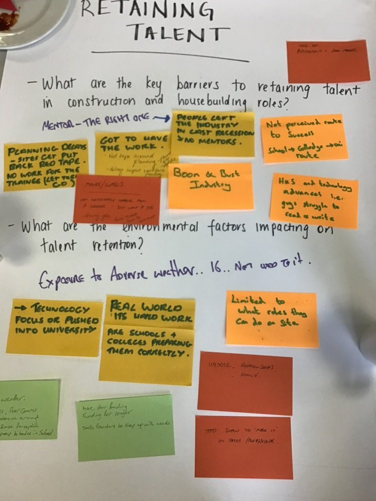 Post its on white butchers paper exploring talent retention