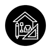 Icon of a house with an open door, two windows, and a staircase