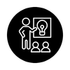 An icon of a person presenting in front of a group of two people.