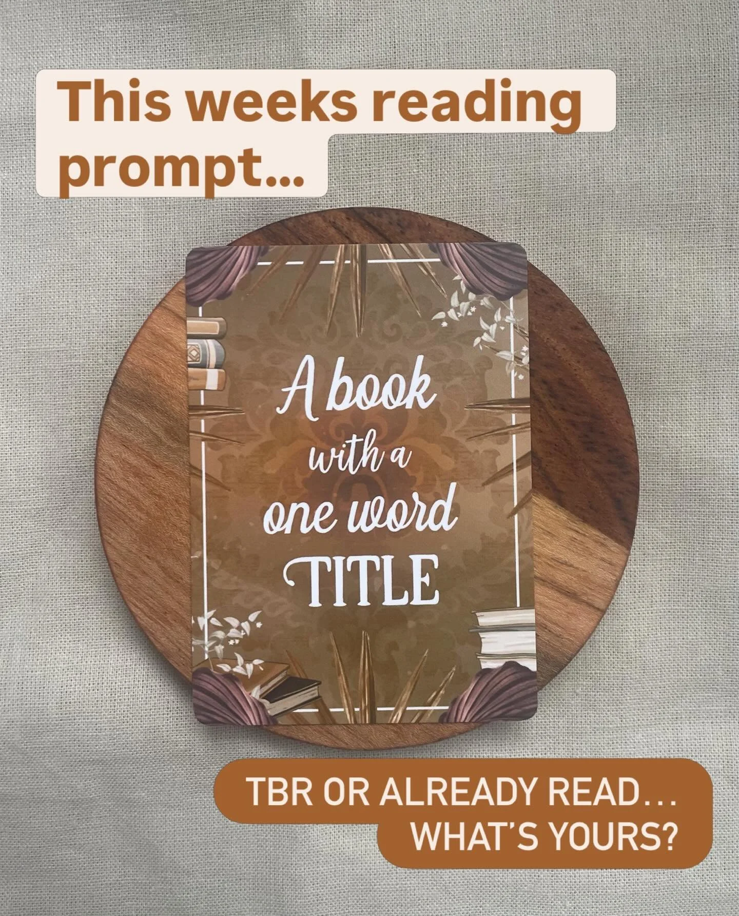It&rsquo;s been a minute since I picked up my deck of reading prompt cards, but I&rsquo;m trying to get back into the swing of things so here&rsquo;s to this weeks one&hellip;

A Book With A One Word Title 📚

I chose two - one from my TBR and one al