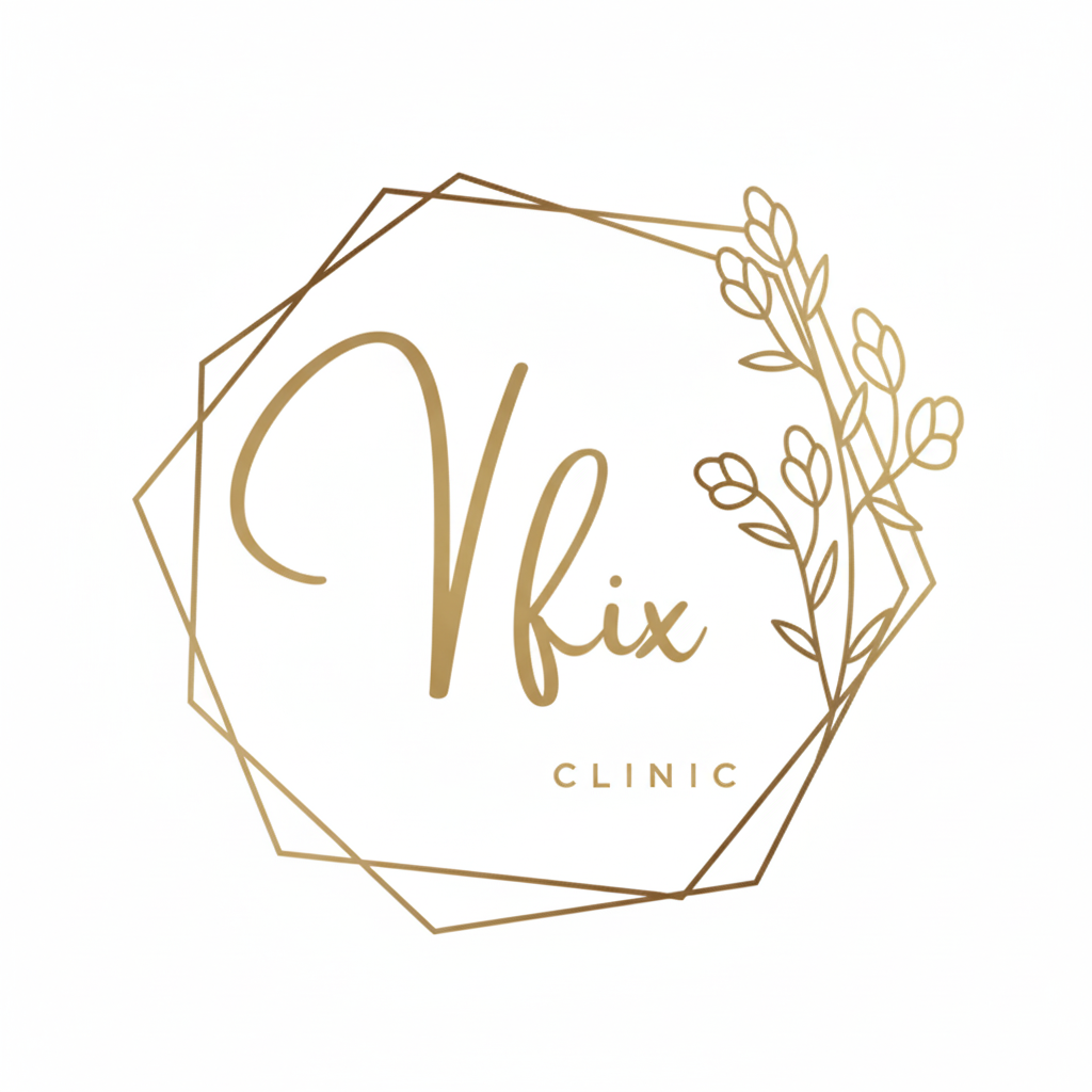Logo of Vfix Clinic with decorative floral design
