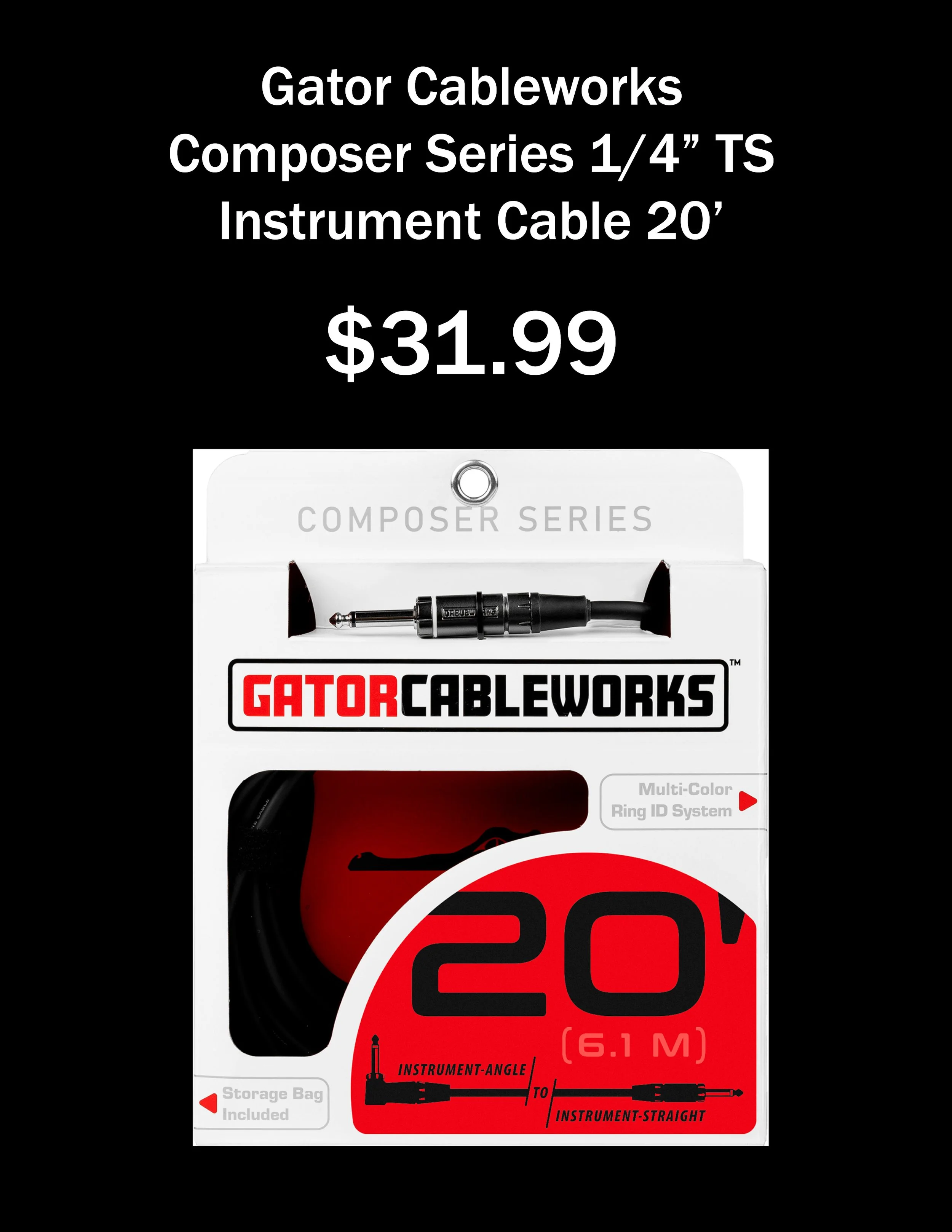 Gator Composer Series 1/4" Instrument Cable (20')