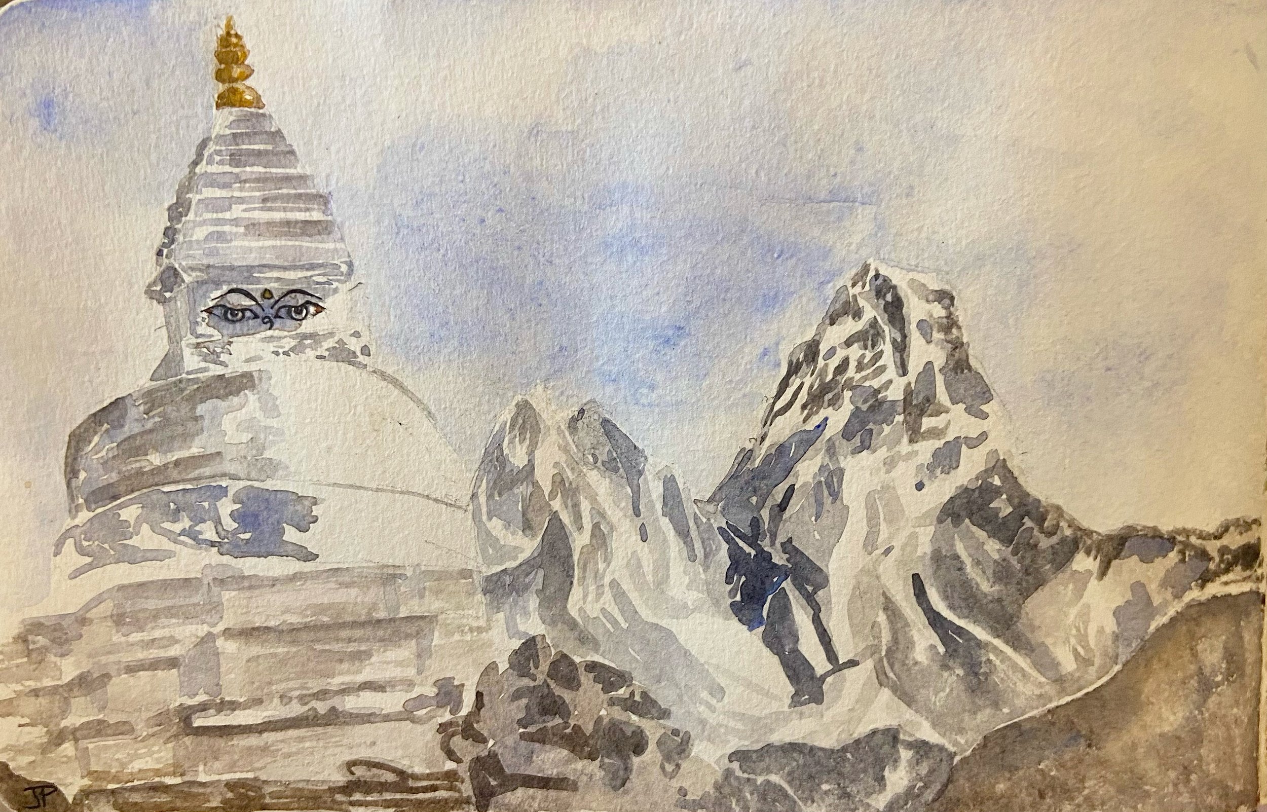 'stupa' watercolor 8 x 5"