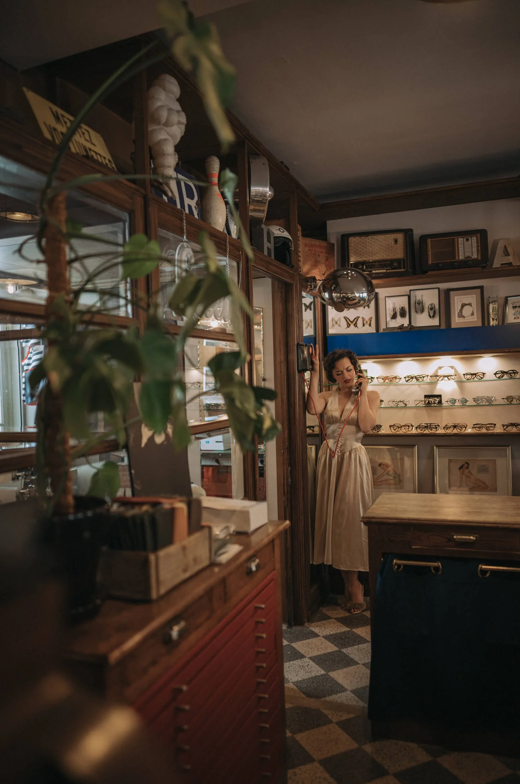 Letizia inside Harrison Opticien Nice shot with Thypoch Simera 28mm f/1.4 II on Leica M11-D