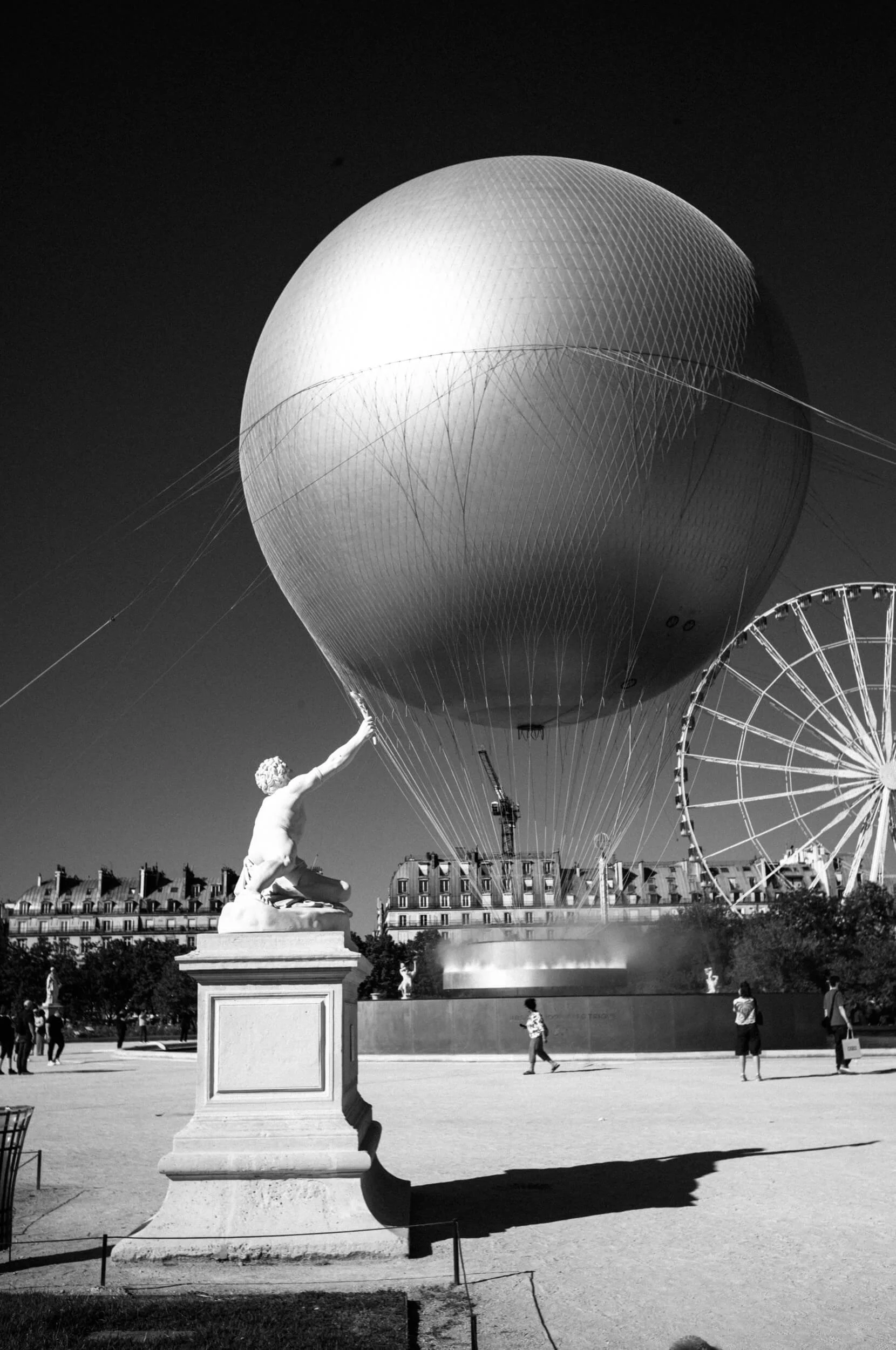 Paris 2024 Olympic Cauldron in the Jardin des Tuileries, photographed in black and white with the Mandler 35mm f/2