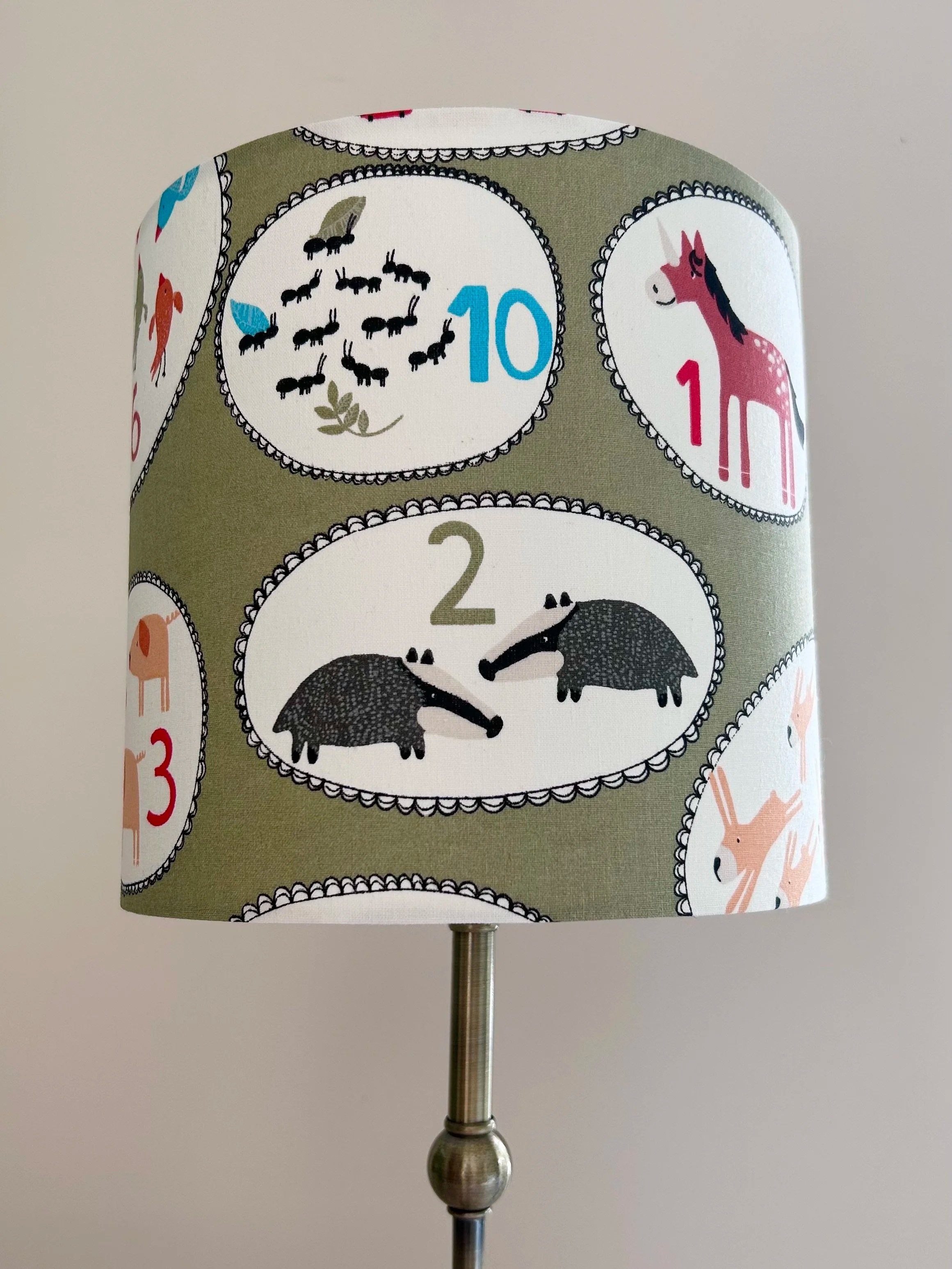 Counting Critters Drum Lampshade, handmade to order by Milly and Monty Bespoke Lampshades in Wilmslow, Cheshire