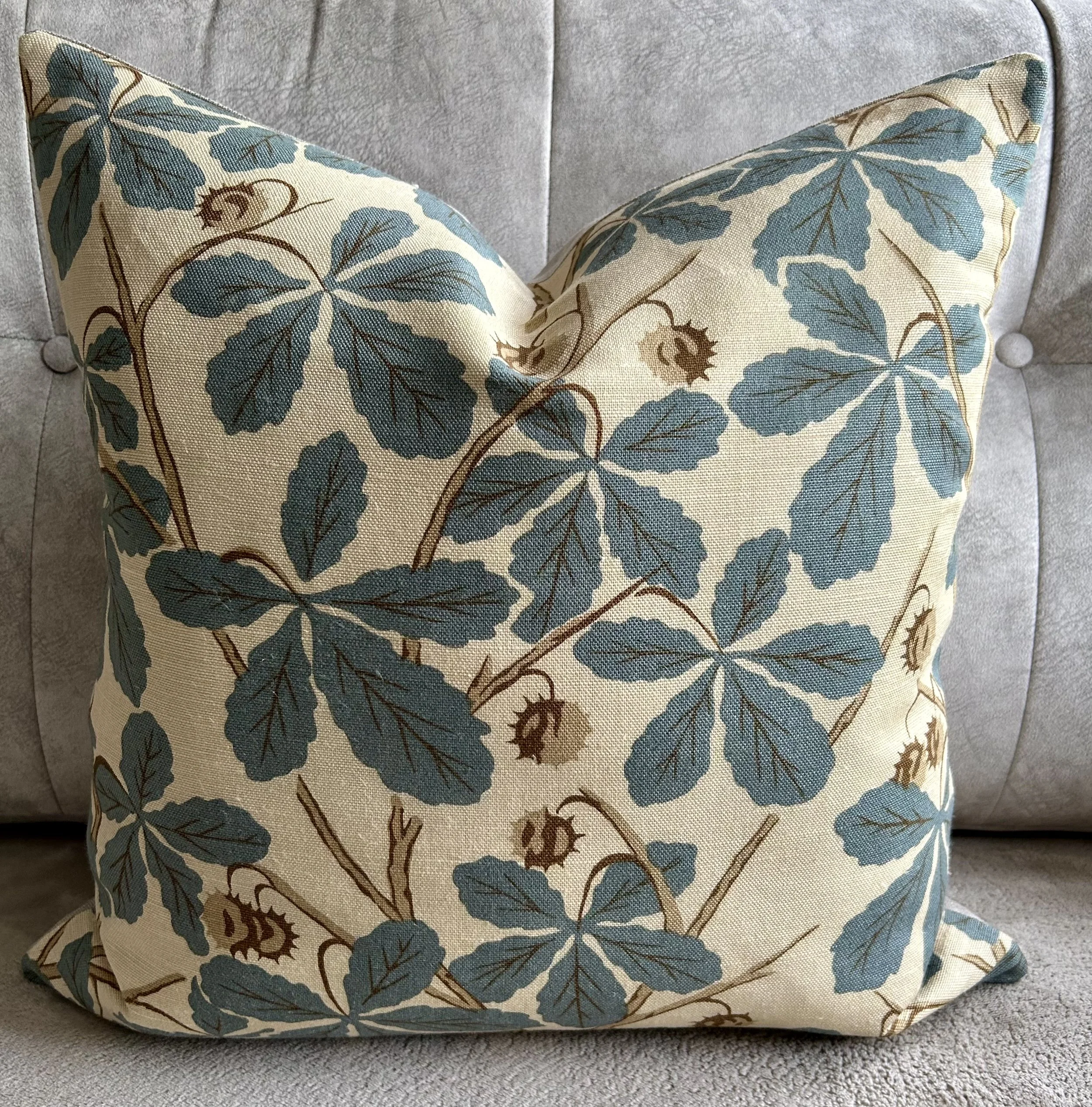 Horse Chestnut Cushion backed in natural linen, handmade by Milly and Monty Bespoke Lampshades. UK wide delivery